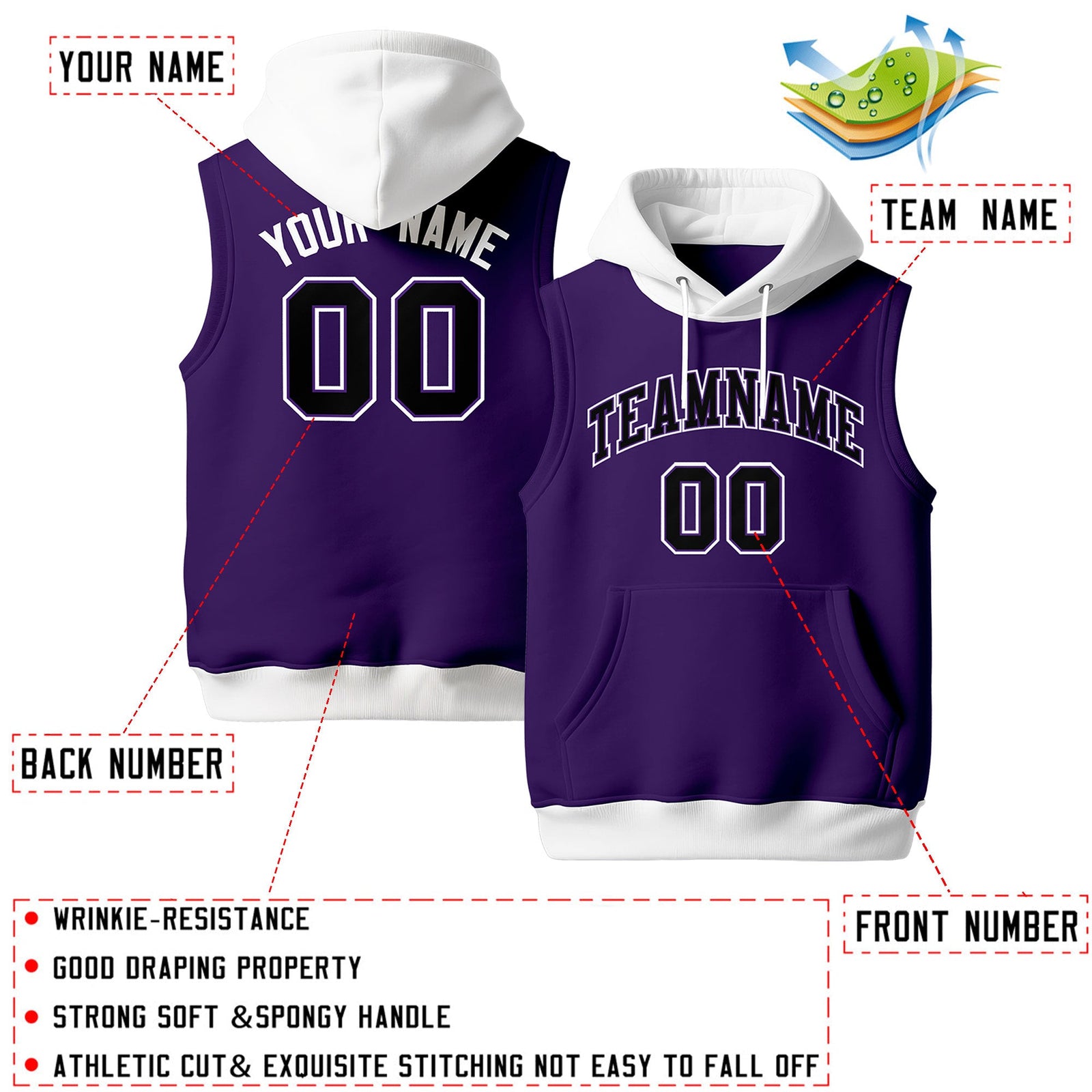Custom Purple White Black sleeveless Classic style Hoodie| KXKSHOP