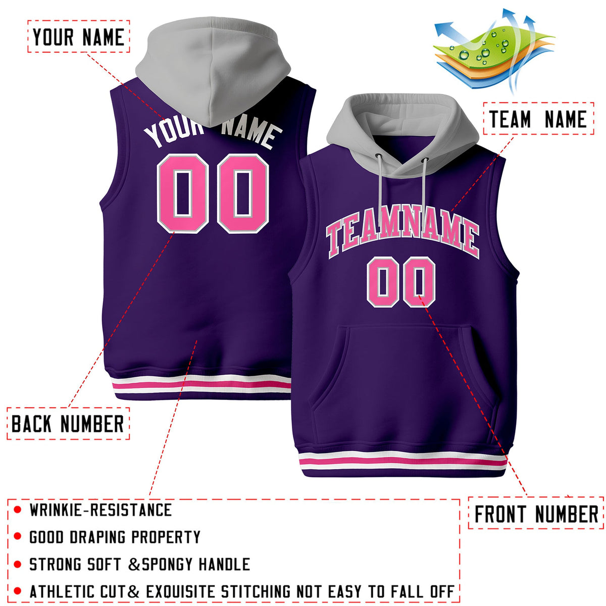 Custom Purple Gray White sleeveless Classic style Hoodie| KXKSHOP