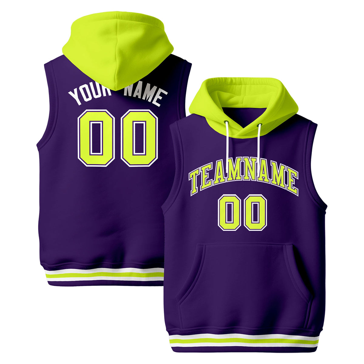 Custom Purple Fluorescent Green White sleeveless Classic style Hoodie| KXKSHOP