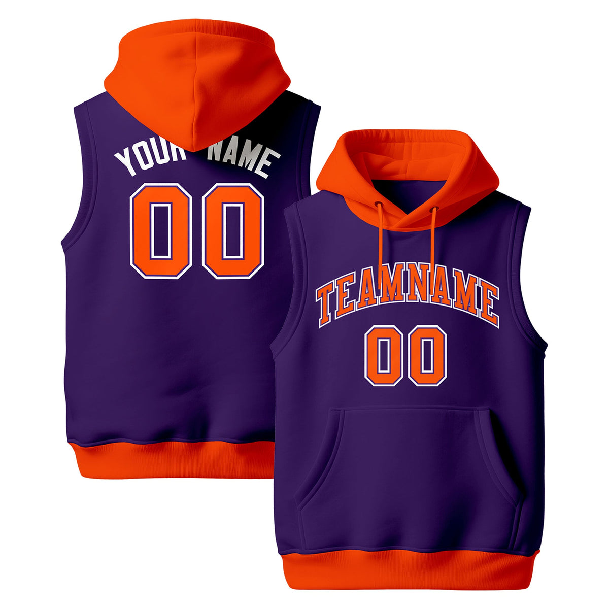 Custom Purple Orange White sleeveless Classic style Hoodie| KXKSHOP