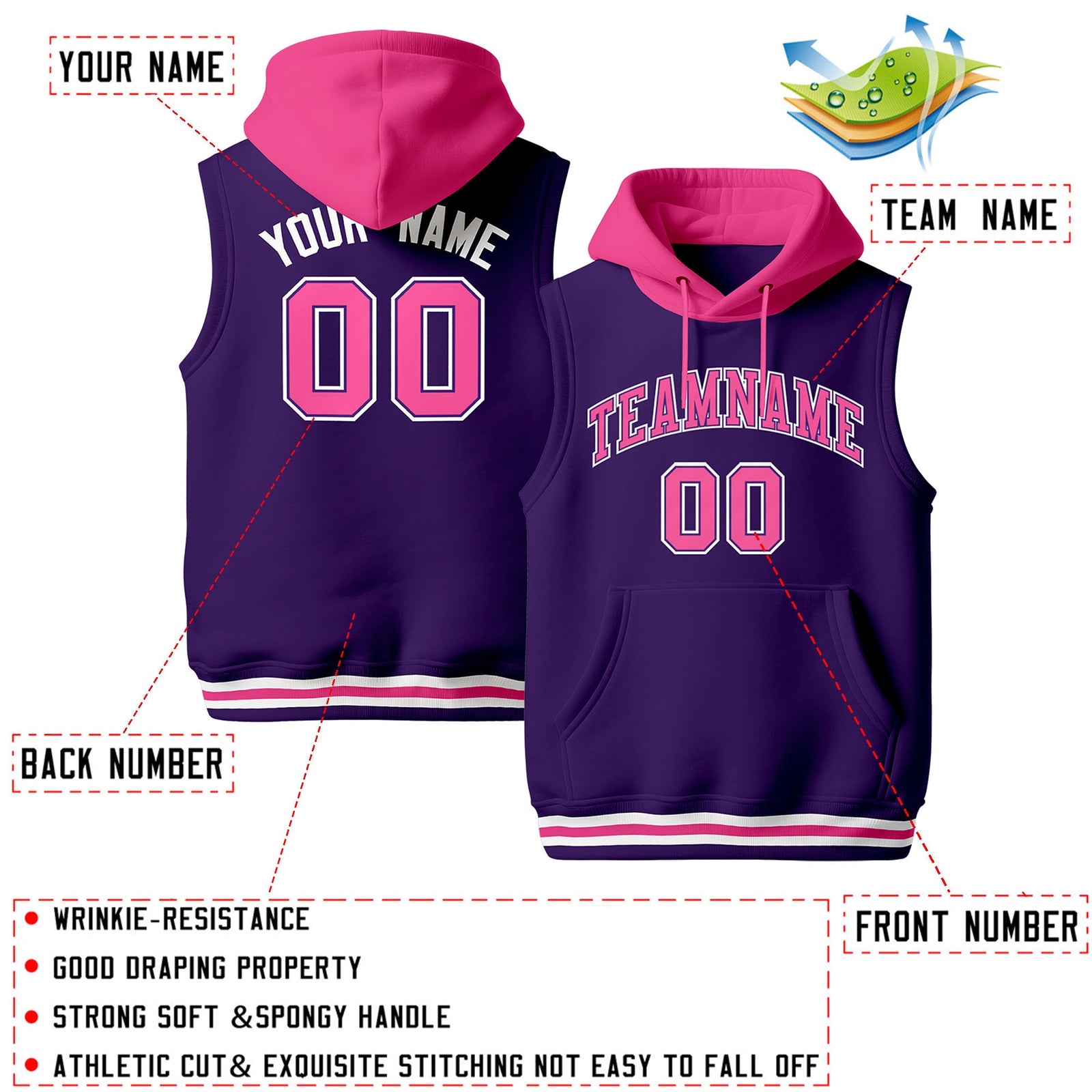 Custom Purple Pink White sleeveless Classic style Hoodie| KXKSHOP