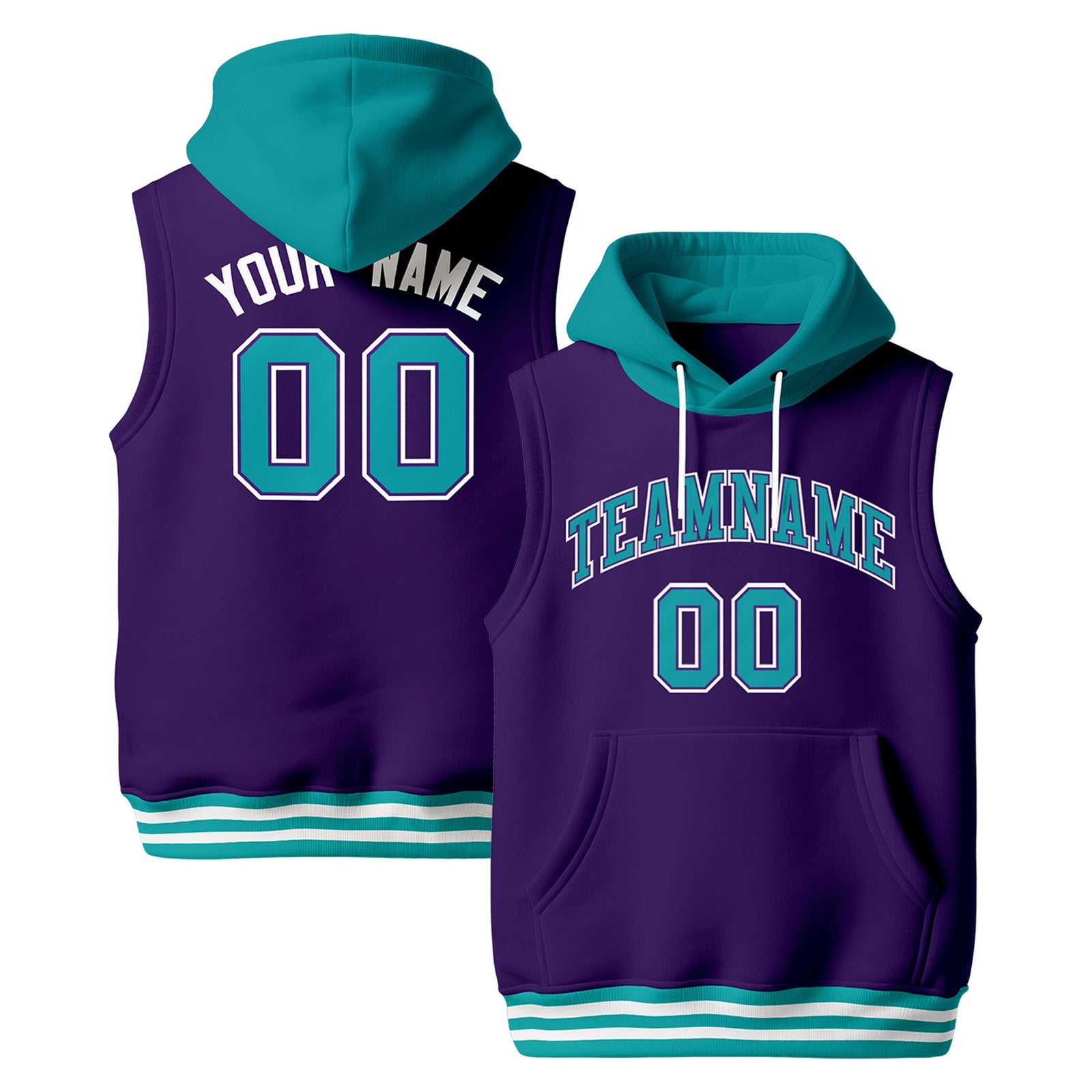 Custom Purple Aqua White sleeveless Classic style Hoodie| KXKSHOP