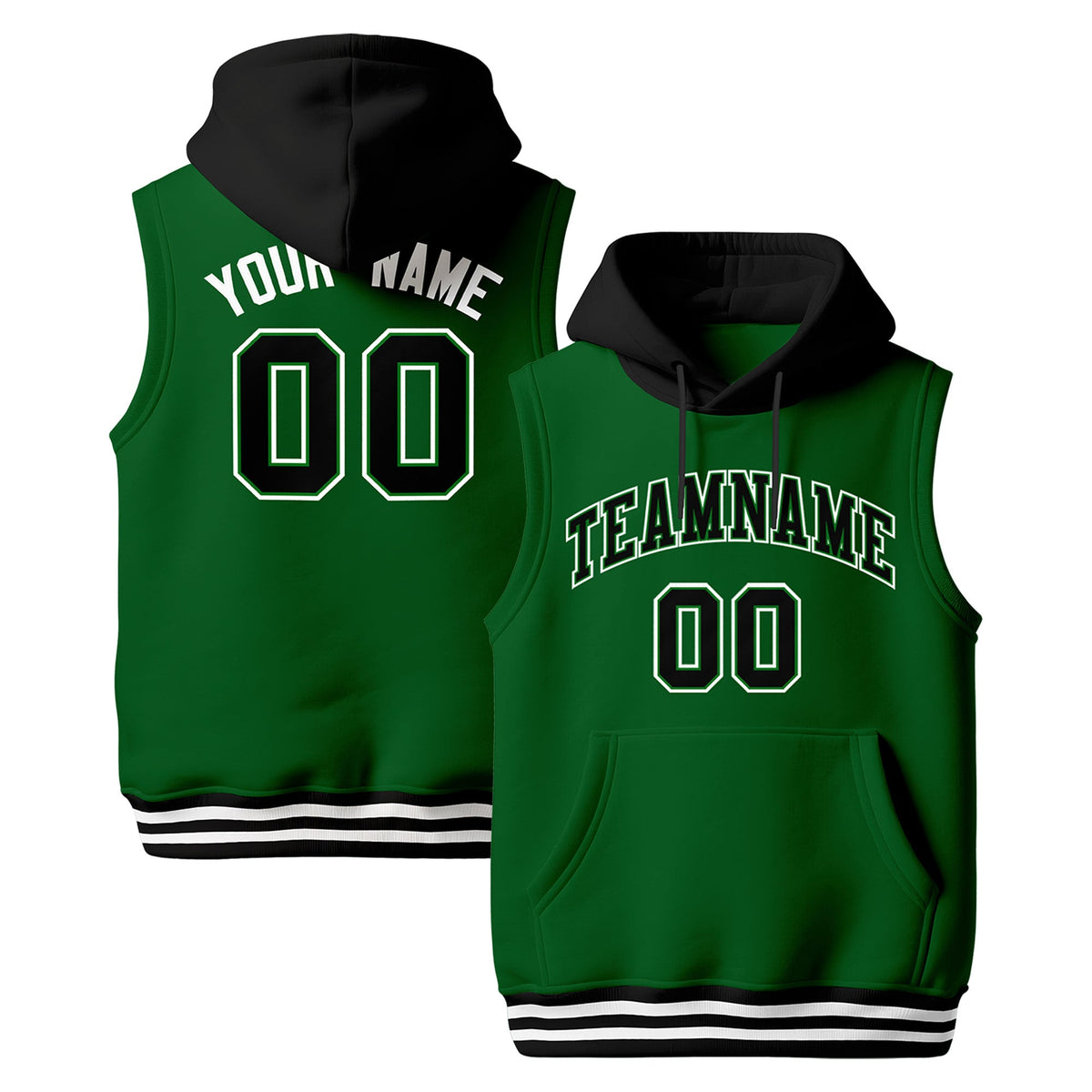 Custom Kelly Green Black White sleeveless Classic style Hoodie| KXKSHOP