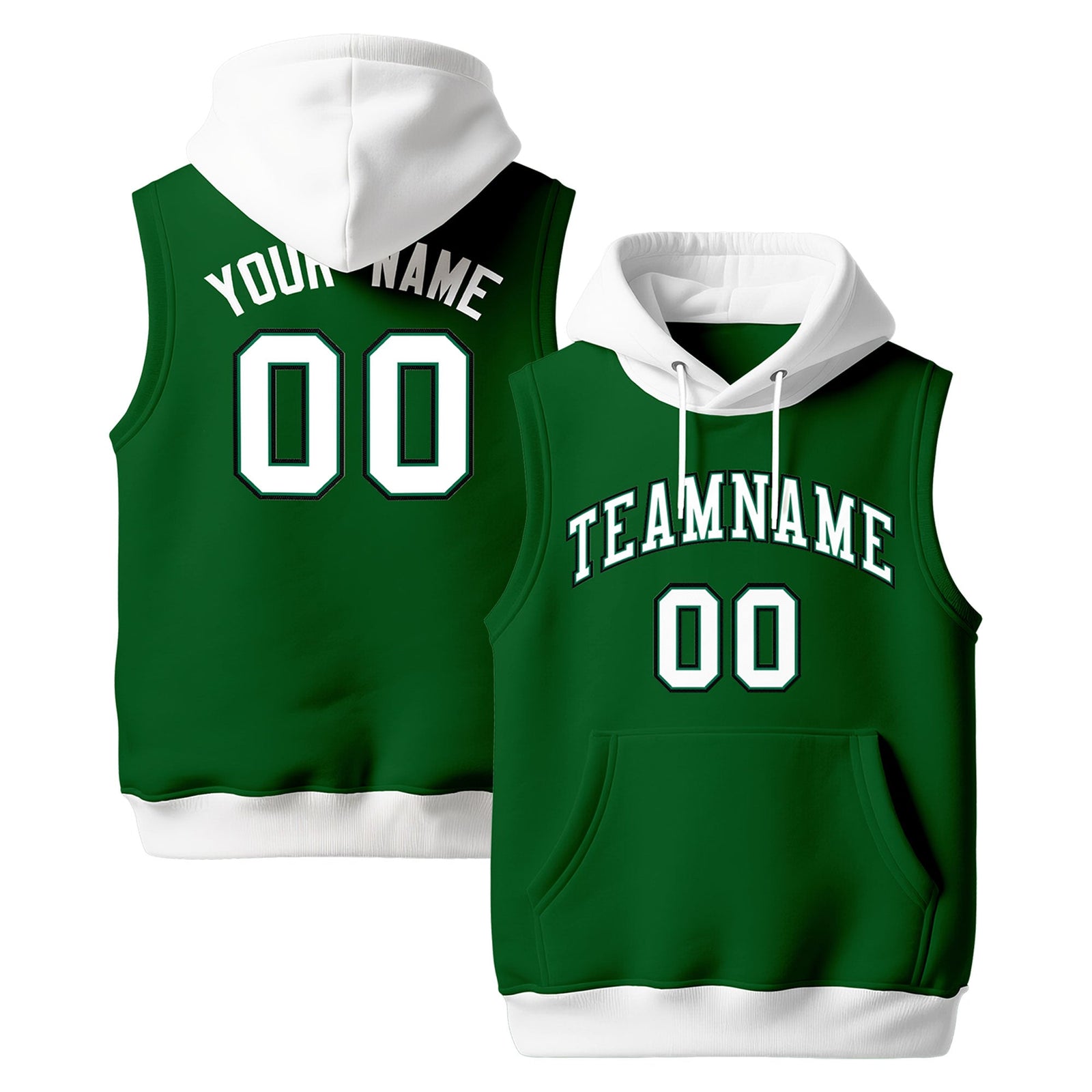 Custom Kelly Green White Black sleeveless Classic style Hoodie| KXKSHOP