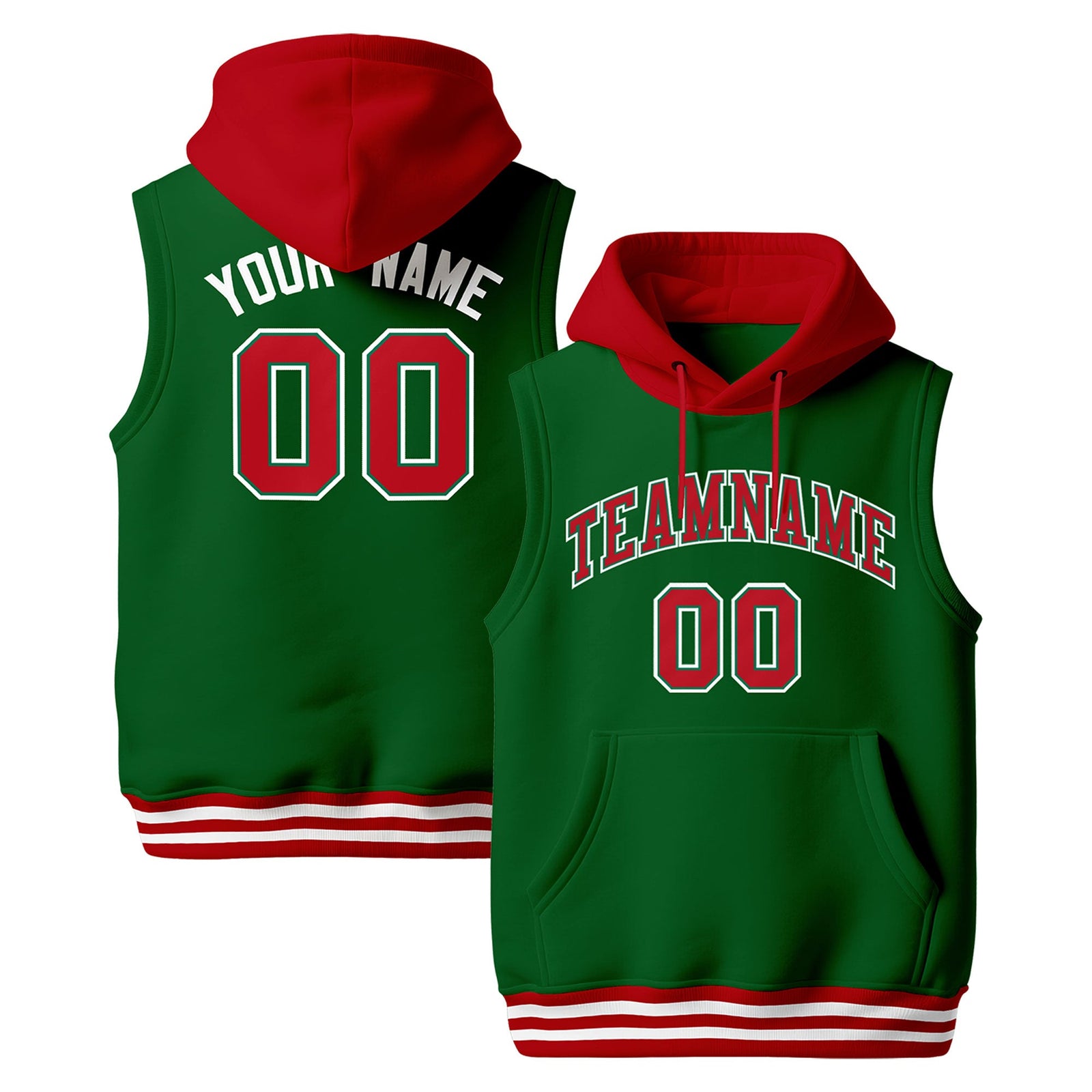 Custom Kelly Green Red White sleeveless Classic style Hoodie| KXKSHOP