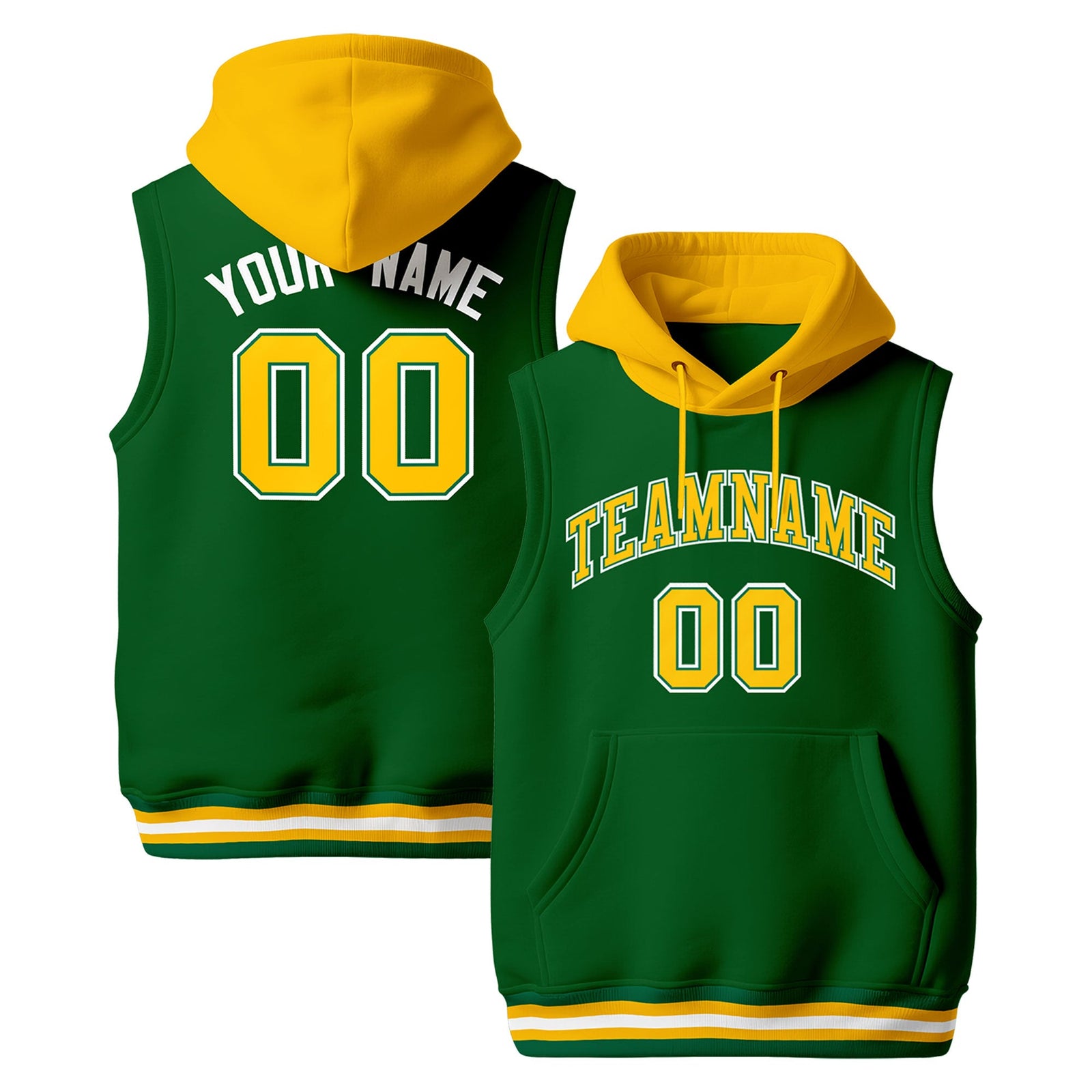 Custom Kelly Green Gold White sleeveless Classic style Hoodie| KXKSHOP