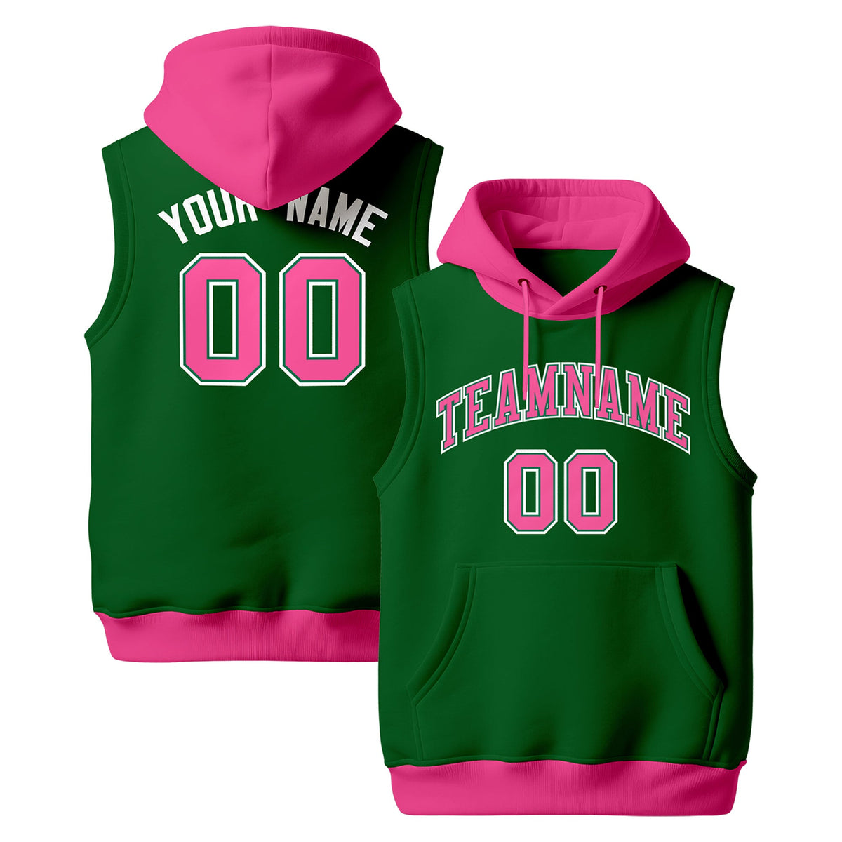 Custom Kelly Green Pink White sleeveless Classic style Hoodie| KXKSHOP