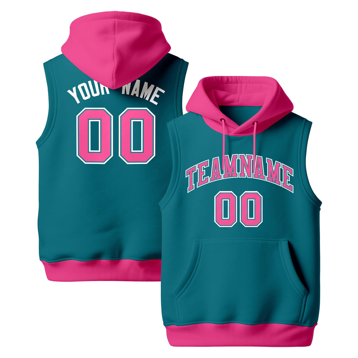 Custom Teal Pink White sleeveless Classic style Hoodie| KXKSHOP
