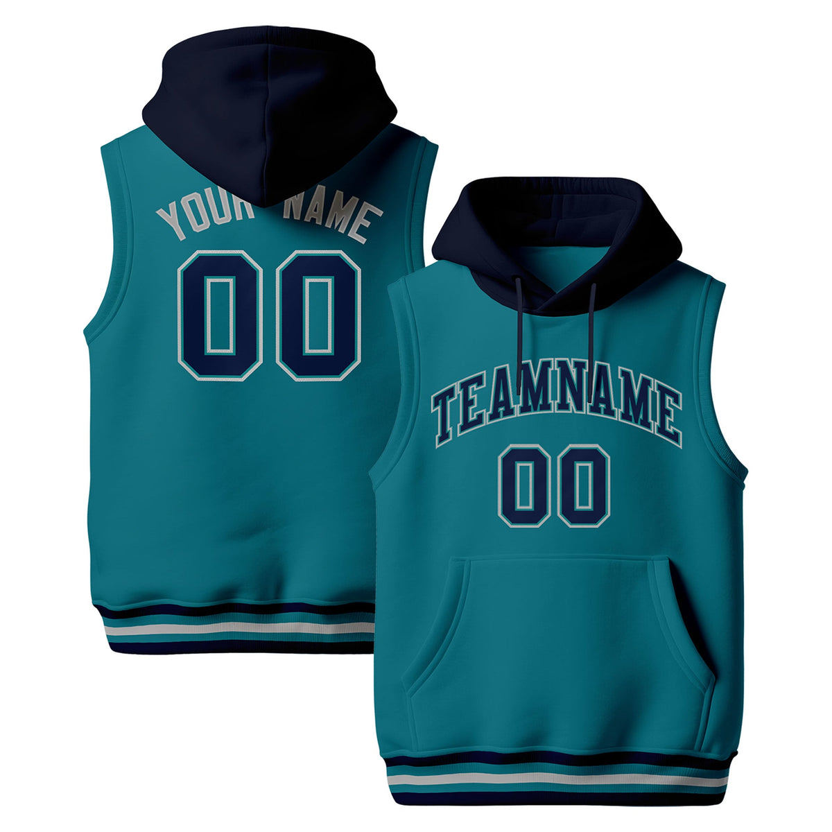 Custom Teal Navy Gray sleeveless Classic style Hoodie| KXKSHOP