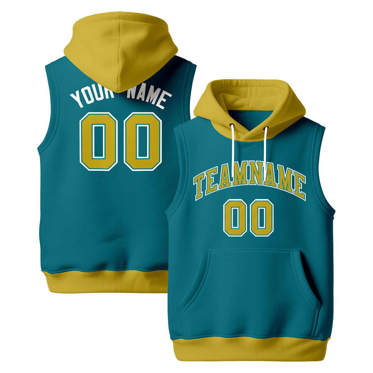 Custom Teal Old Gold White sleeveless Classic style Hoodie| KXKSHOP