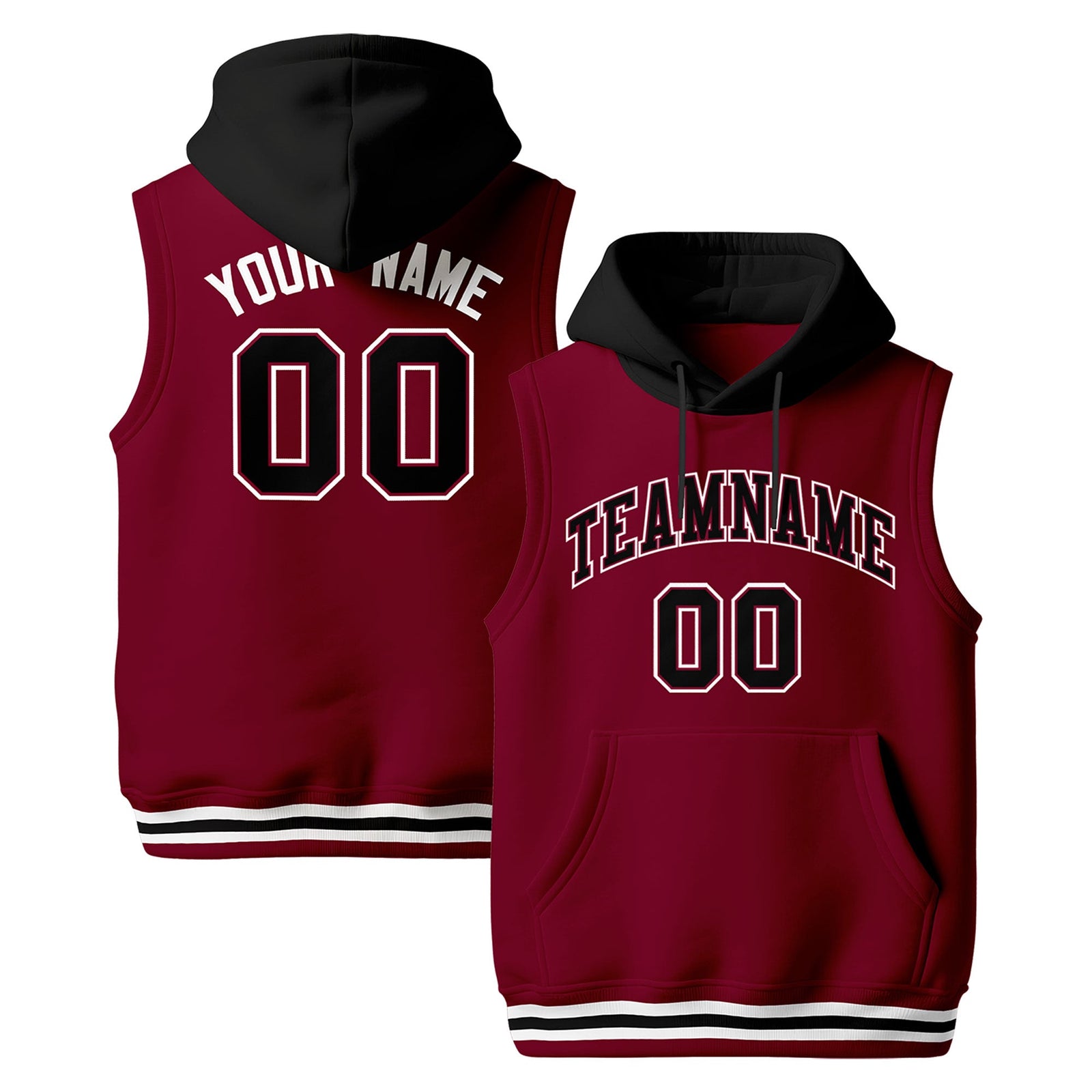 Custom Crimson Black White sleeveless Classic style Hoodie| KXKSHOP
