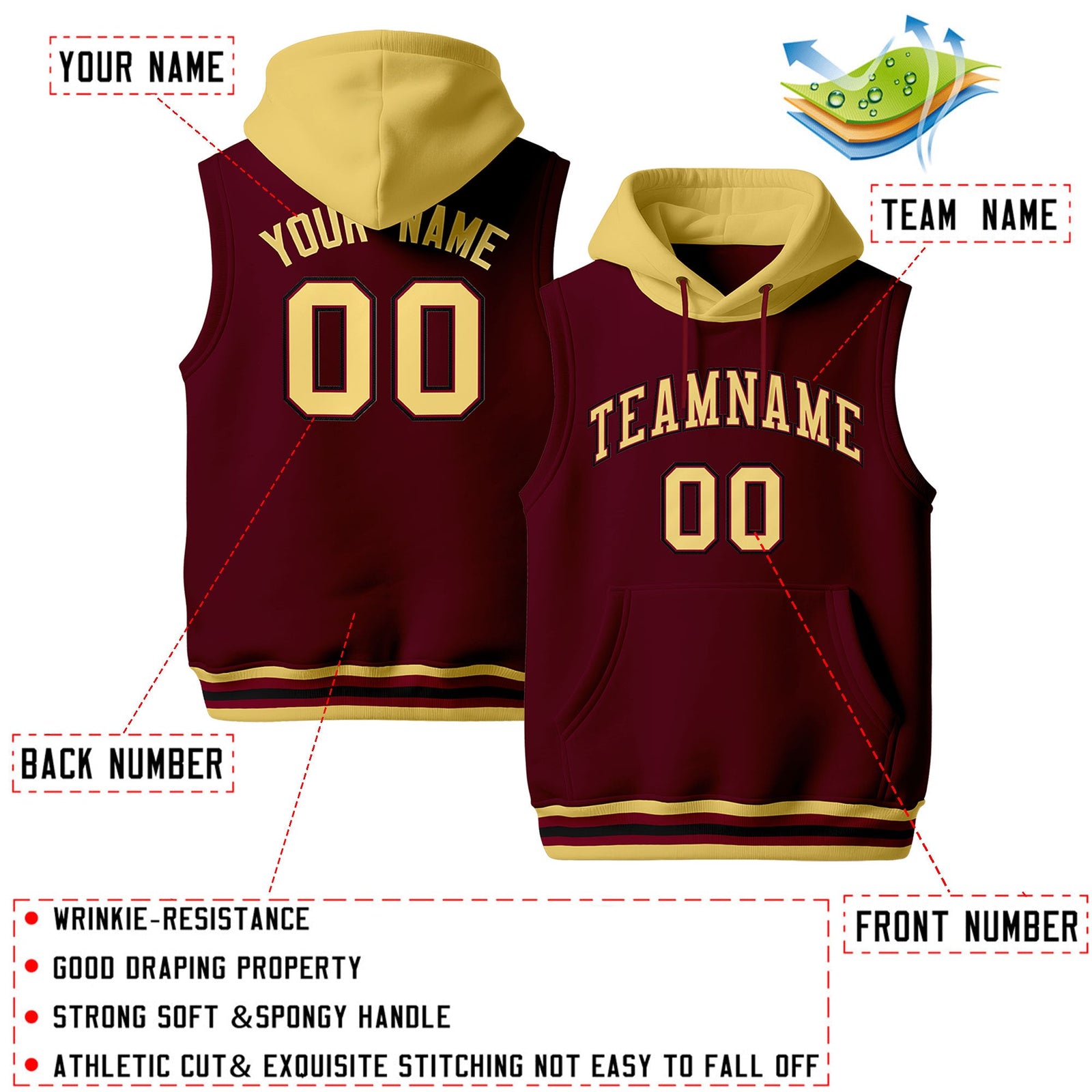 Custom Crimson Khaki Black sleeveless Classic style Hoodie| KXKSHOP