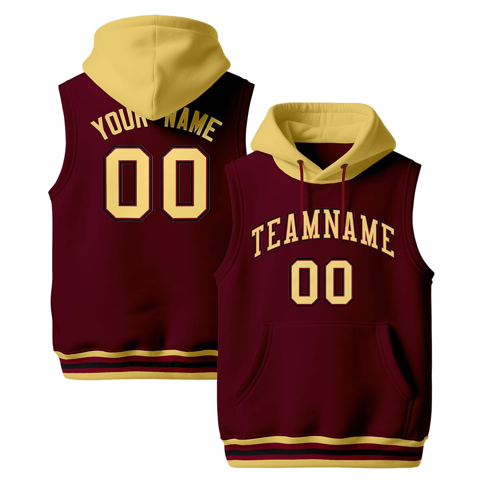 Custom Crimson Khaki Black sleeveless Classic style Hoodie| KXKSHOP