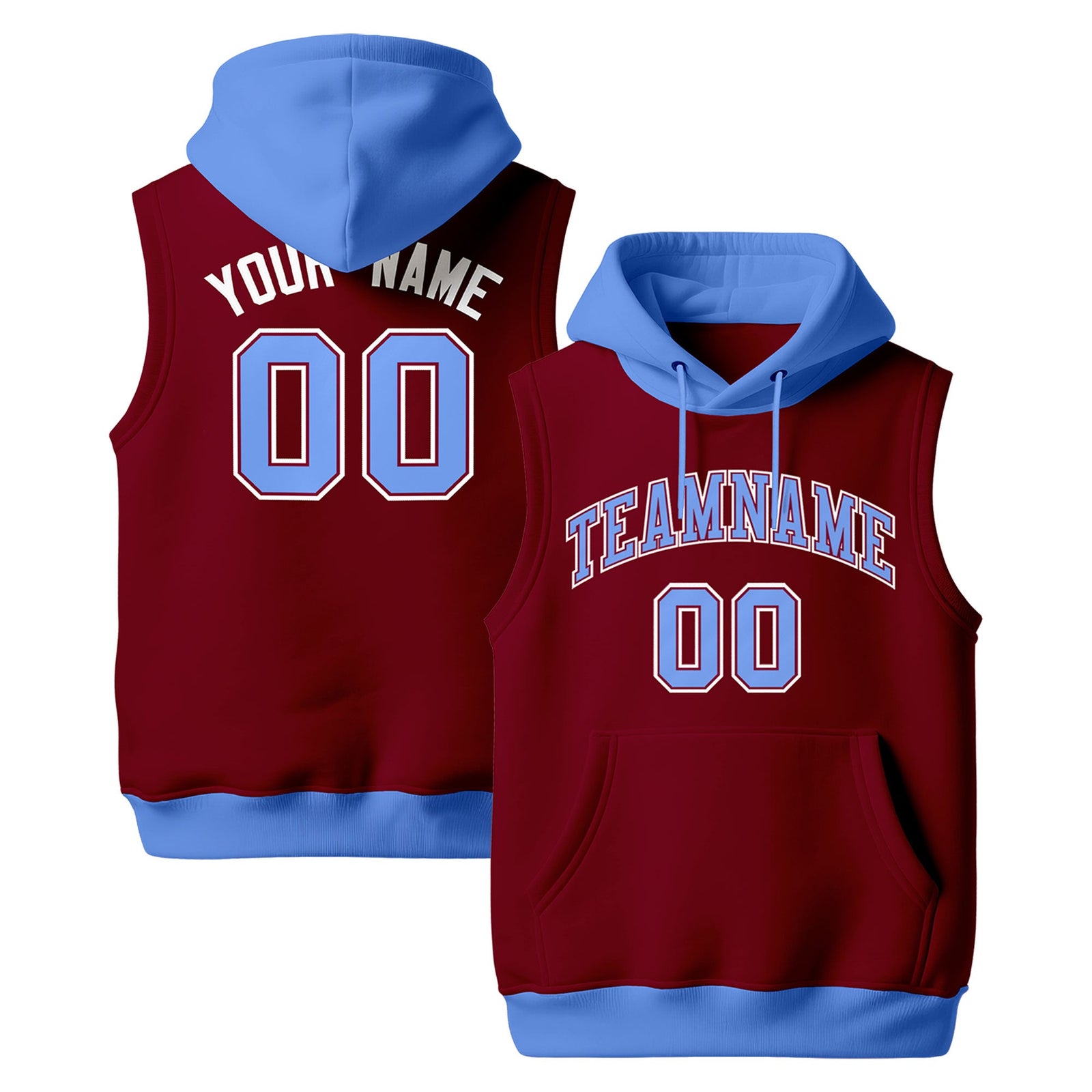 Custom Crimson Powder Blue White sleeveless Classic style Hoodie| KXKSHOP