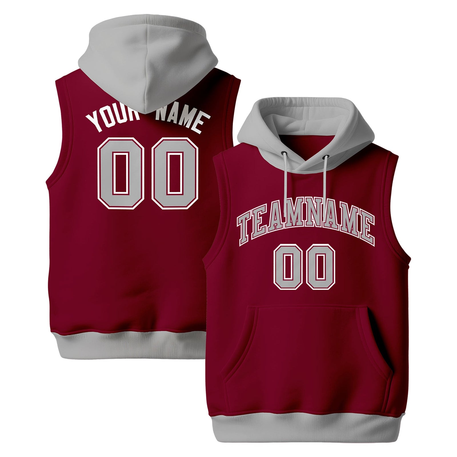 Custom Crimson Gray White sleeveless Classic style Hoodie| KXKSHOP