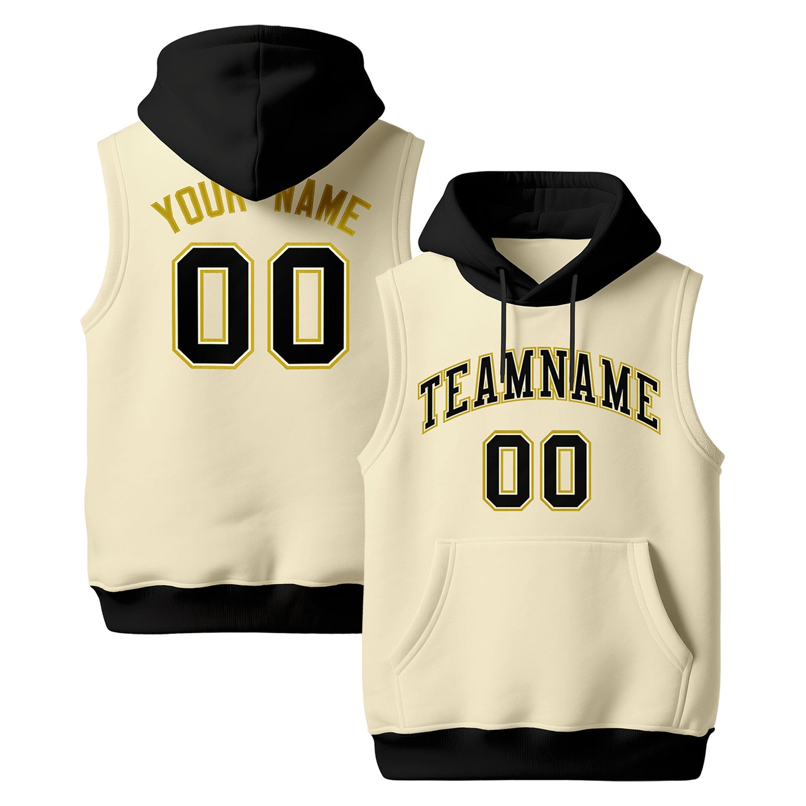 Custom Cream Black Old Gold sleeveless Classic style Hoodie| KXKSHOP