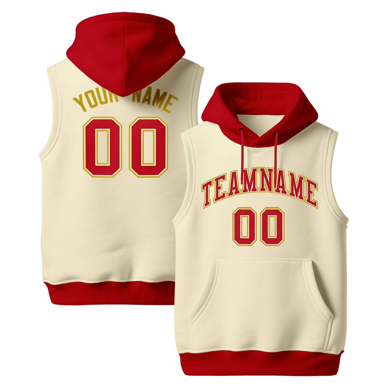 Custom Cream Red Old Gold sleeveless Classic style Hoodie| KXKSHOP