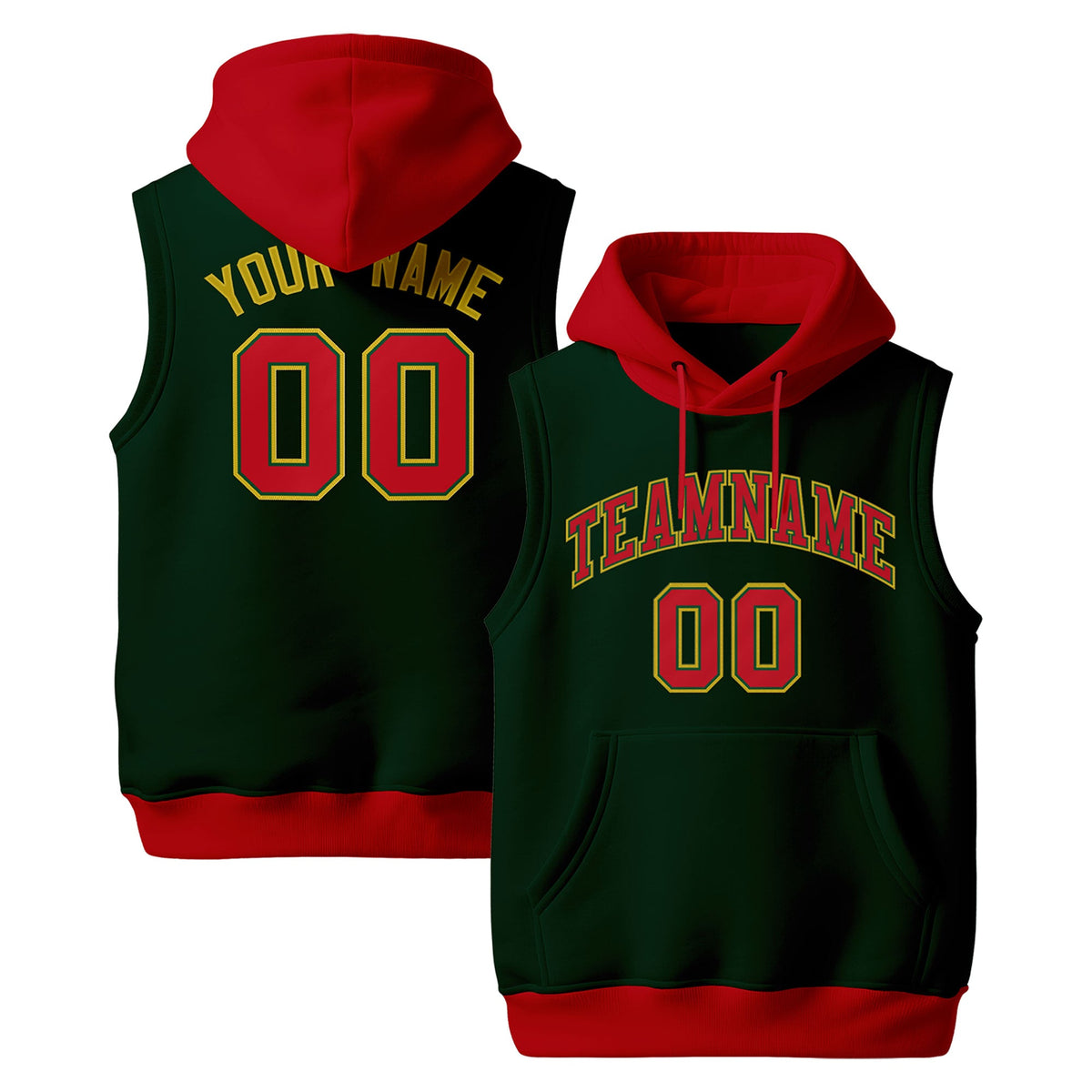 Custom Green Red Old Gold sleeveless Classic style Hoodie| KXKSHOP