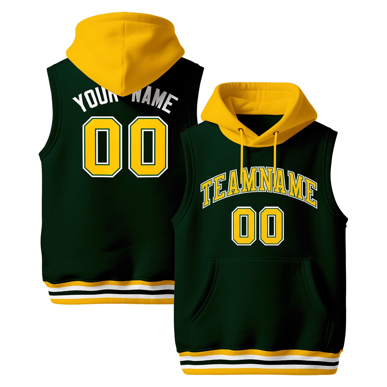Custom Green Gold White sleeveless Classic style Hoodie| KXKSHOP