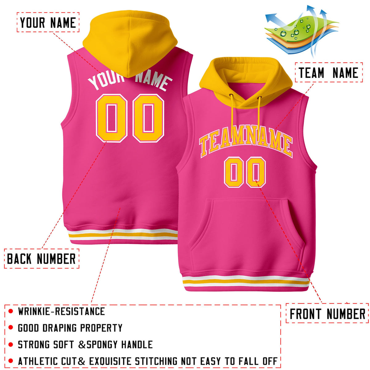 Custom Pink Gold White sleeveless Classic style Hoodie| KXKSHOP