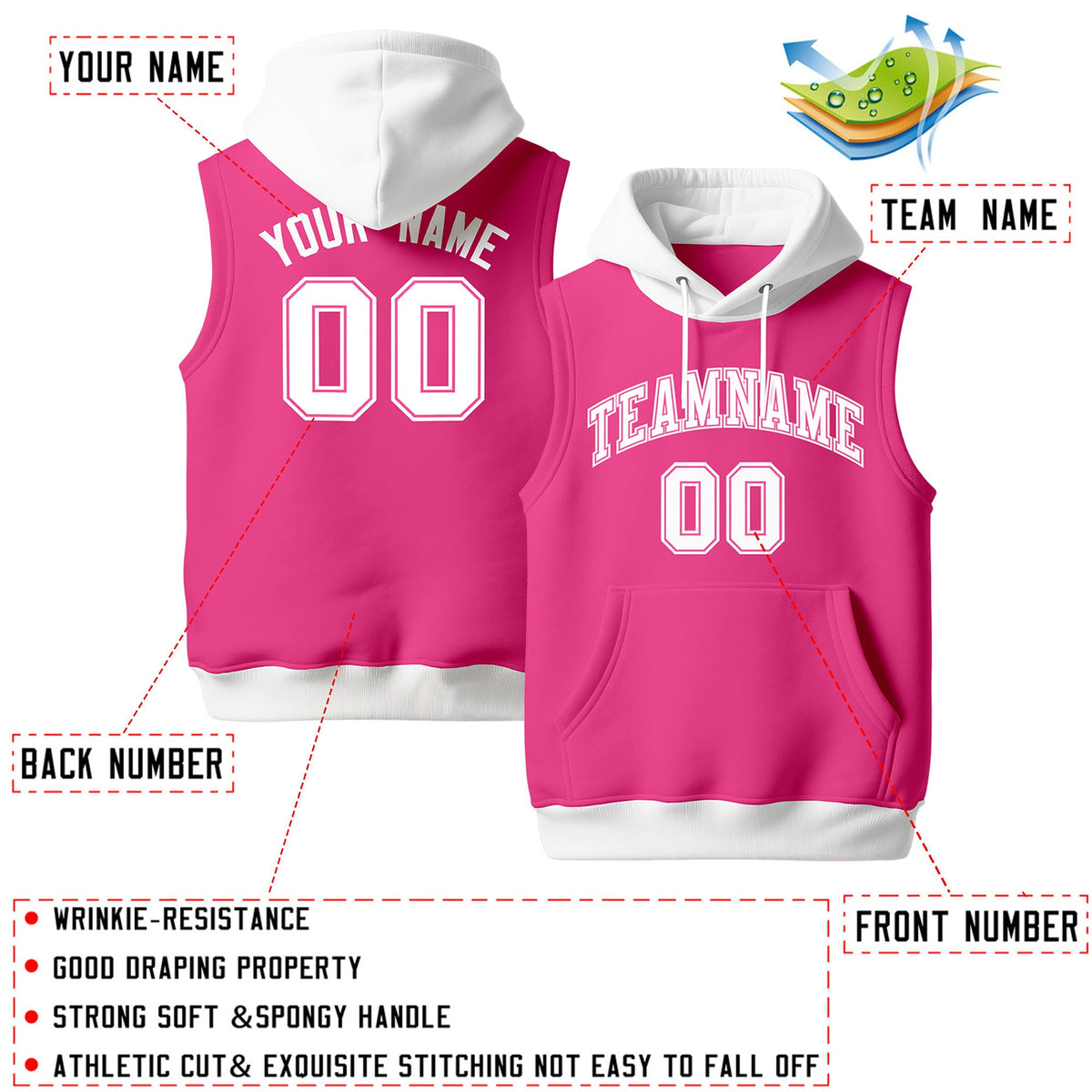 Custom Pink White sleeveless Classic style Hoodie| KXKSHOP