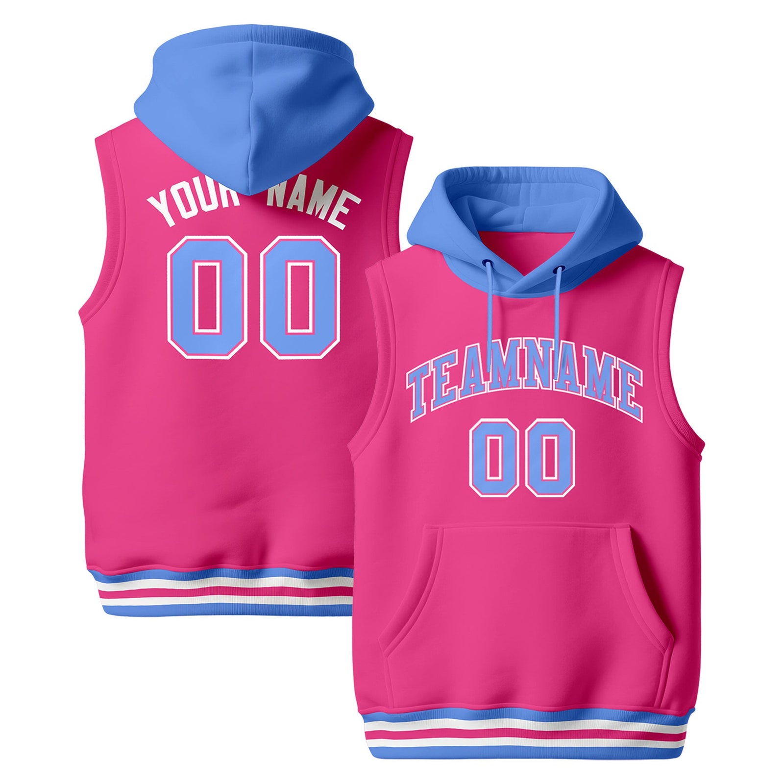 Custom Pink Powder Blue White sleeveless Classic style Hoodie| KXKSHOP