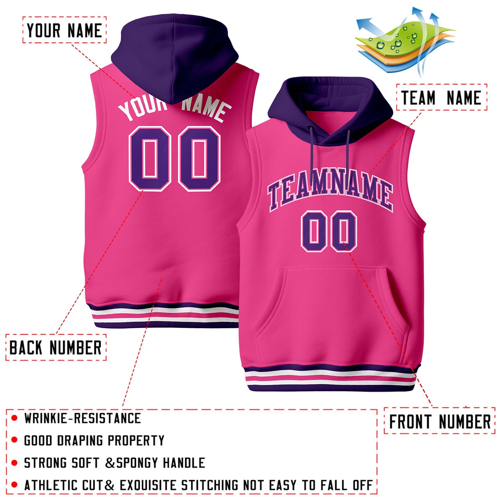 Custom Pink Purple White sleeveless Classic style Hoodie| KXKSHOP