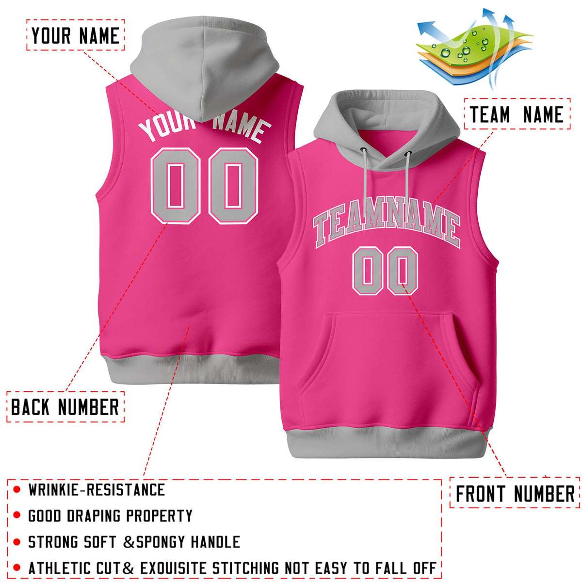 Custom Pink Gray White sleeveless Classic style Hoodie| KXKSHOP