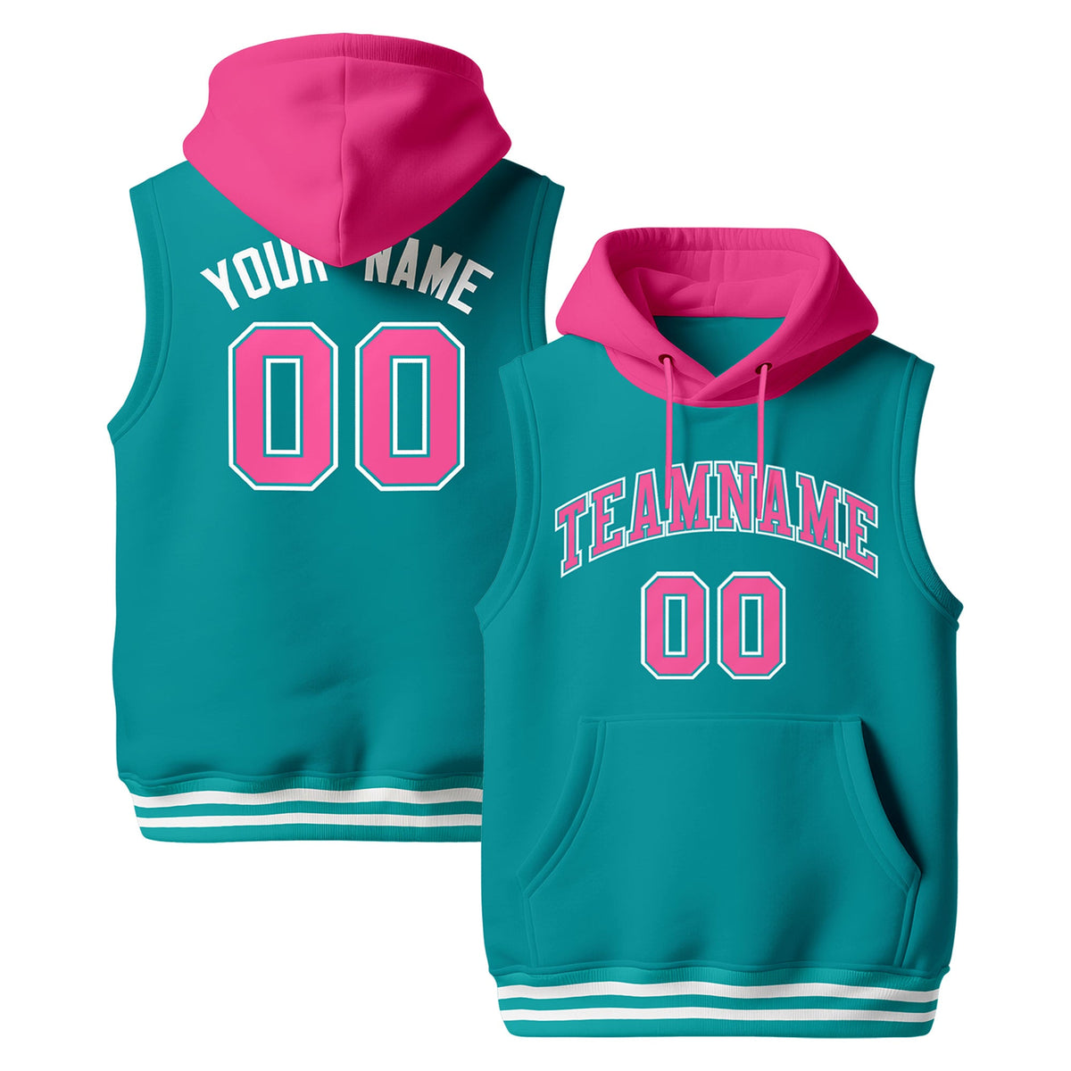 Custom Aqua Pink White sleeveless Classic style Hoodie| KXKSHOP