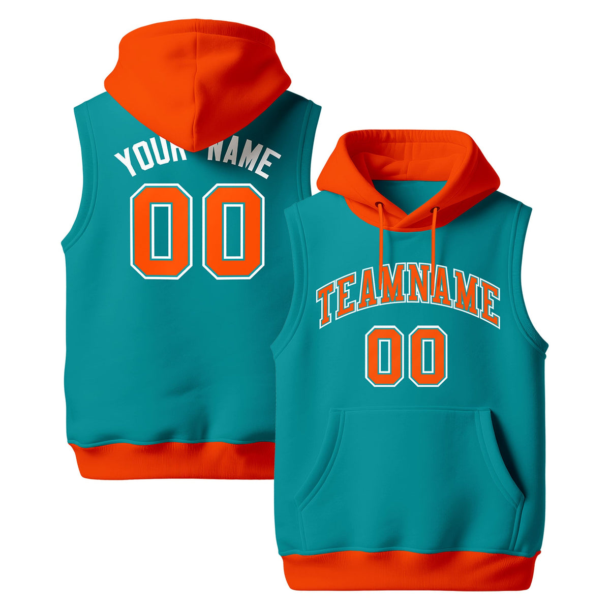 Custom Aqua Orange White sleeveless Classic style Hoodie| KXKSHOP