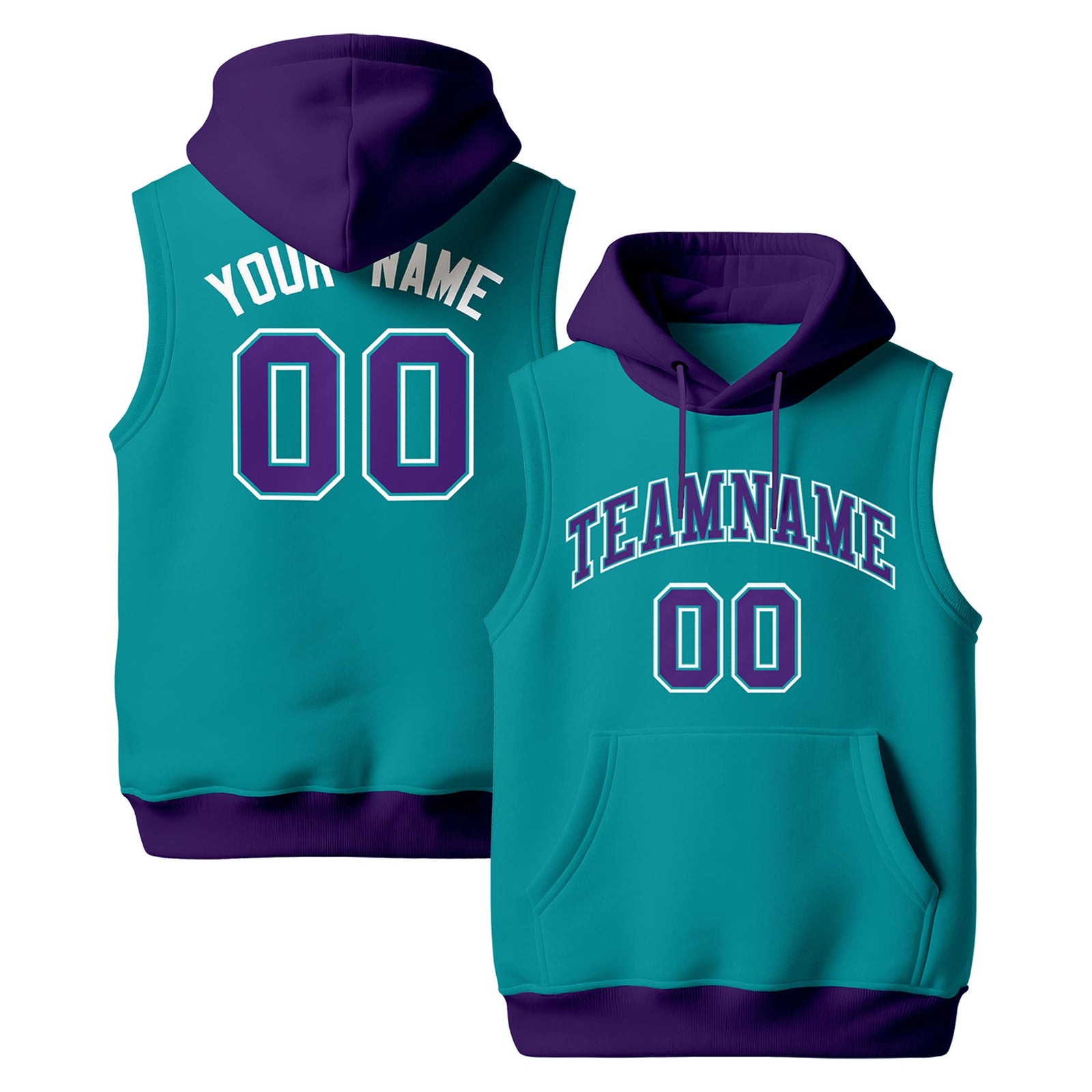 Custom Aqua Purple White sleeveless Classic style Hoodie| KXKSHOP
