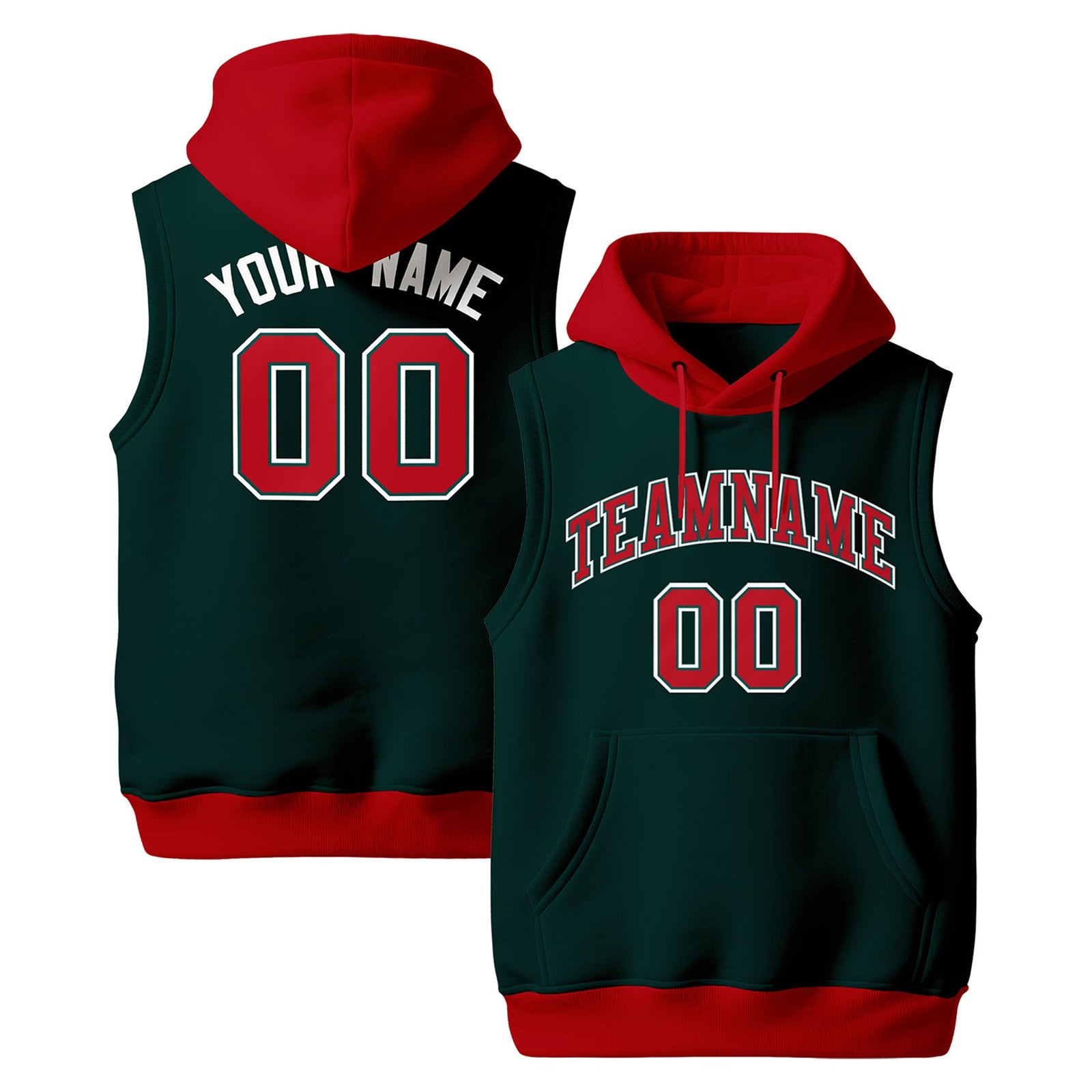 Custom Midnight Green Red White sleeveless Classic style Hoodie| KXKSHOP
