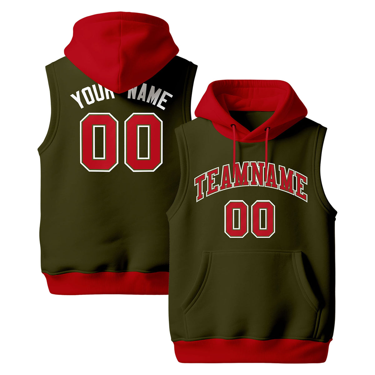 Custom Olive Red White sleeveless Classic style Hoodie| KXKSHOP