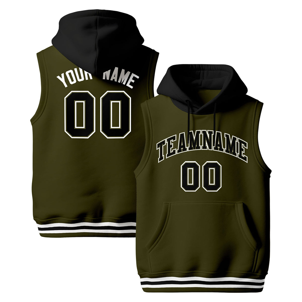 Custom Olive Black White sleeveless Classic style Hoodie| KXKSHOP