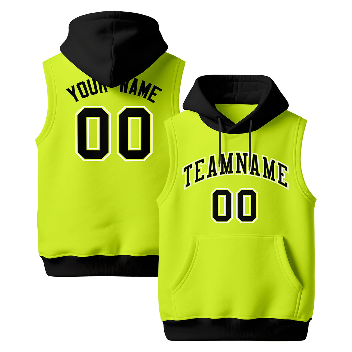 Custom Fluorescent Green Black White sleeveless Classic style Hoodie| KXKSHOP