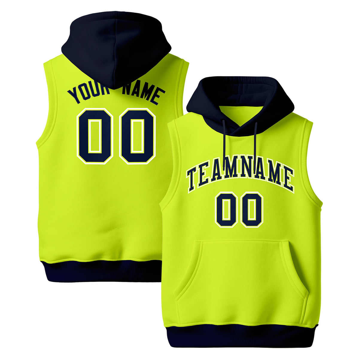 Custom Fluorescent Green Navy White sleeveless Classic style Hoodie| KXKSHOP