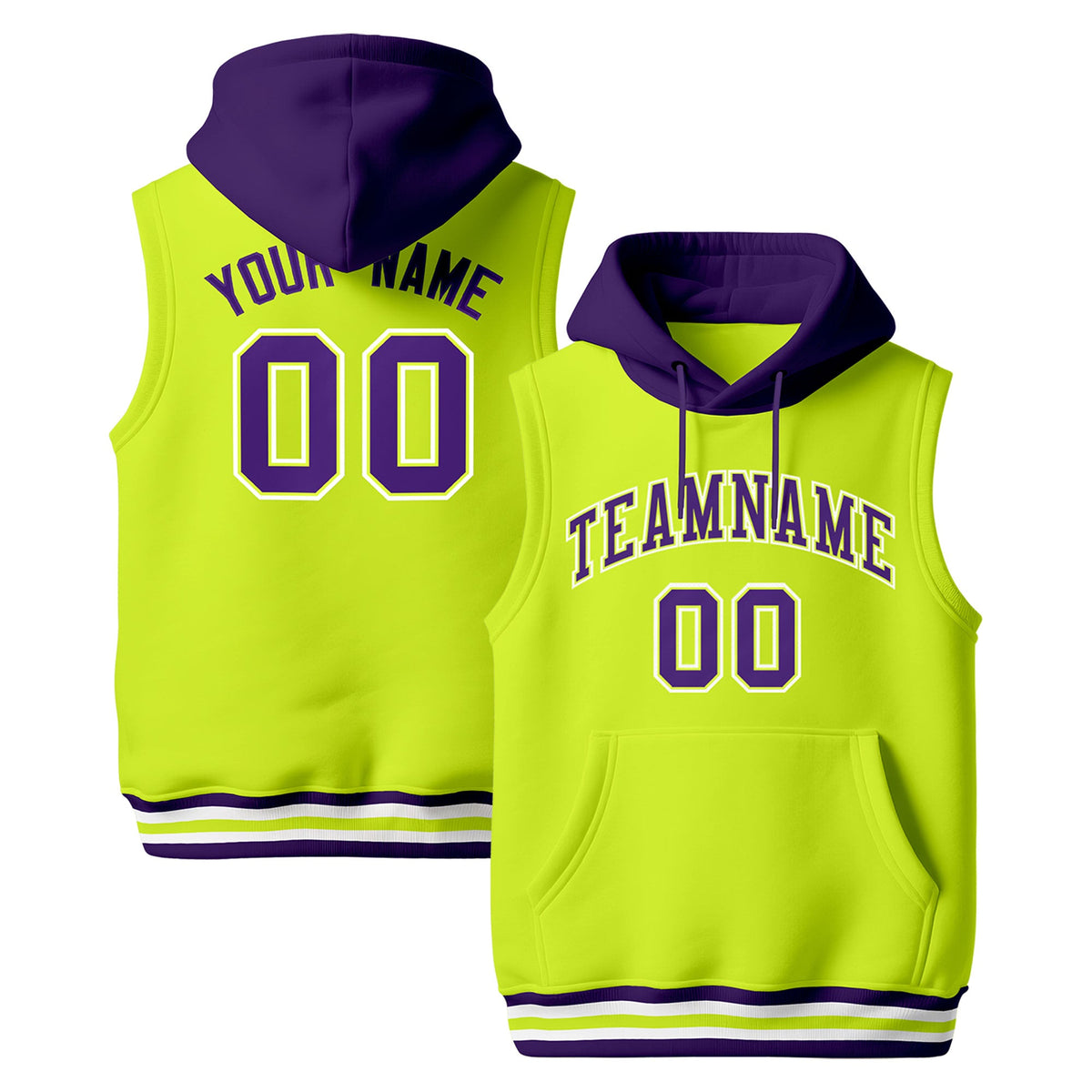Custom Fluorescent Green Purple White sleeveless Classic style Hoodie| KXKSHOP