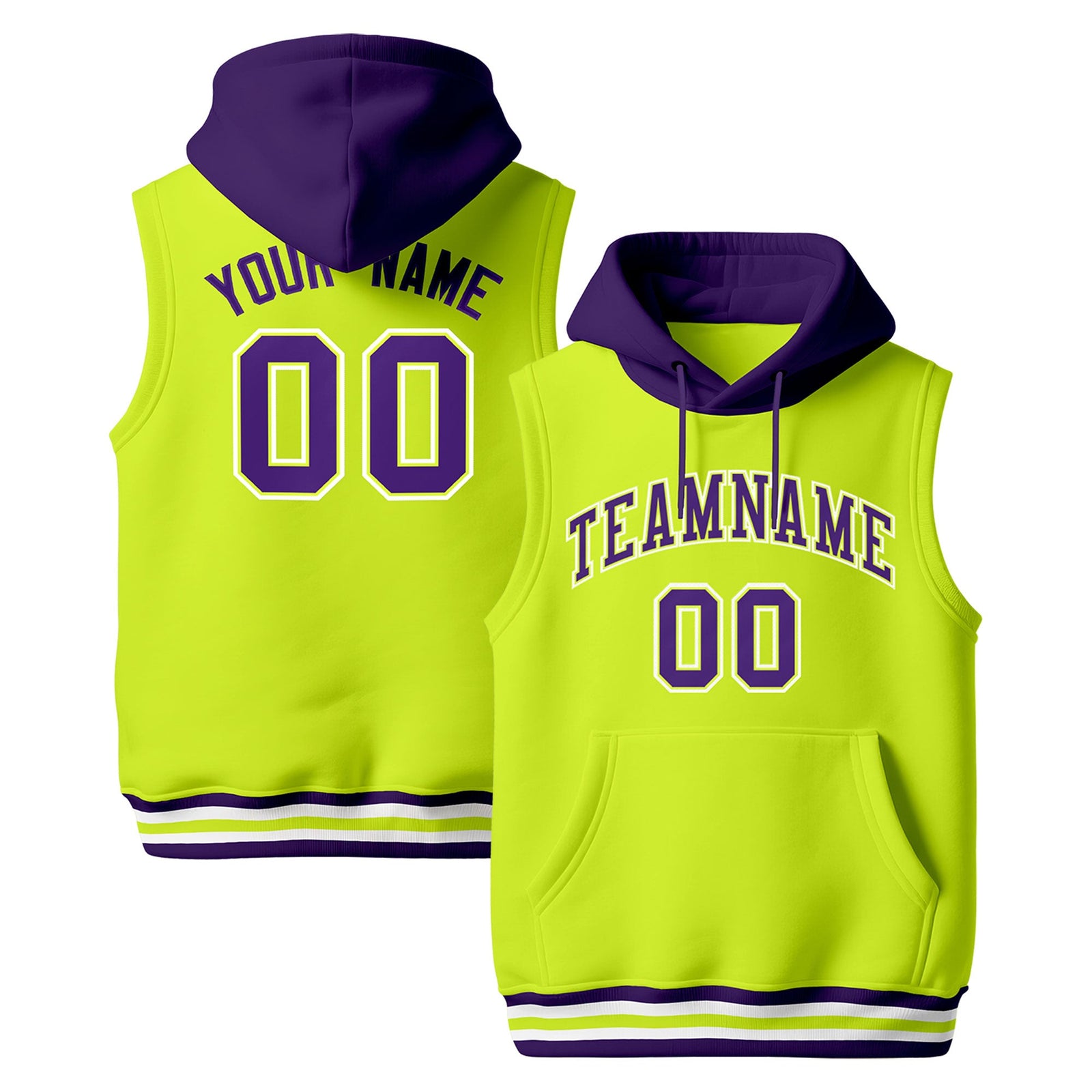 Custom Fluorescent Green Purple White sleeveless Classic style Hoodie| KXKSHOP