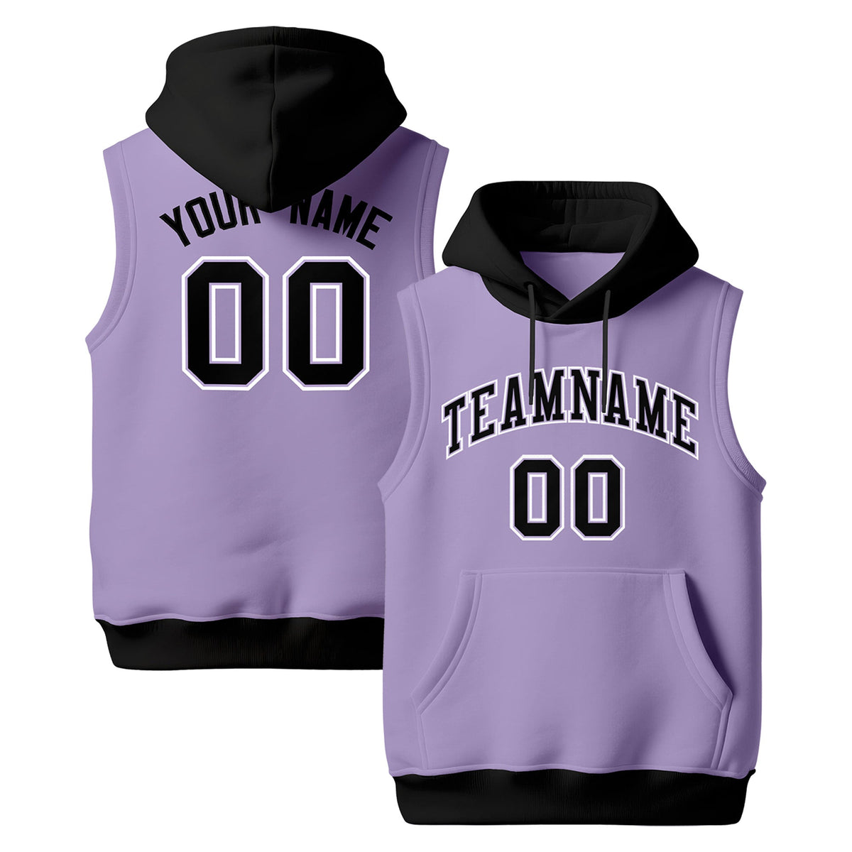 Custom Light Purple Black White sleeveless Classic style Hoodie| KXKSHOP