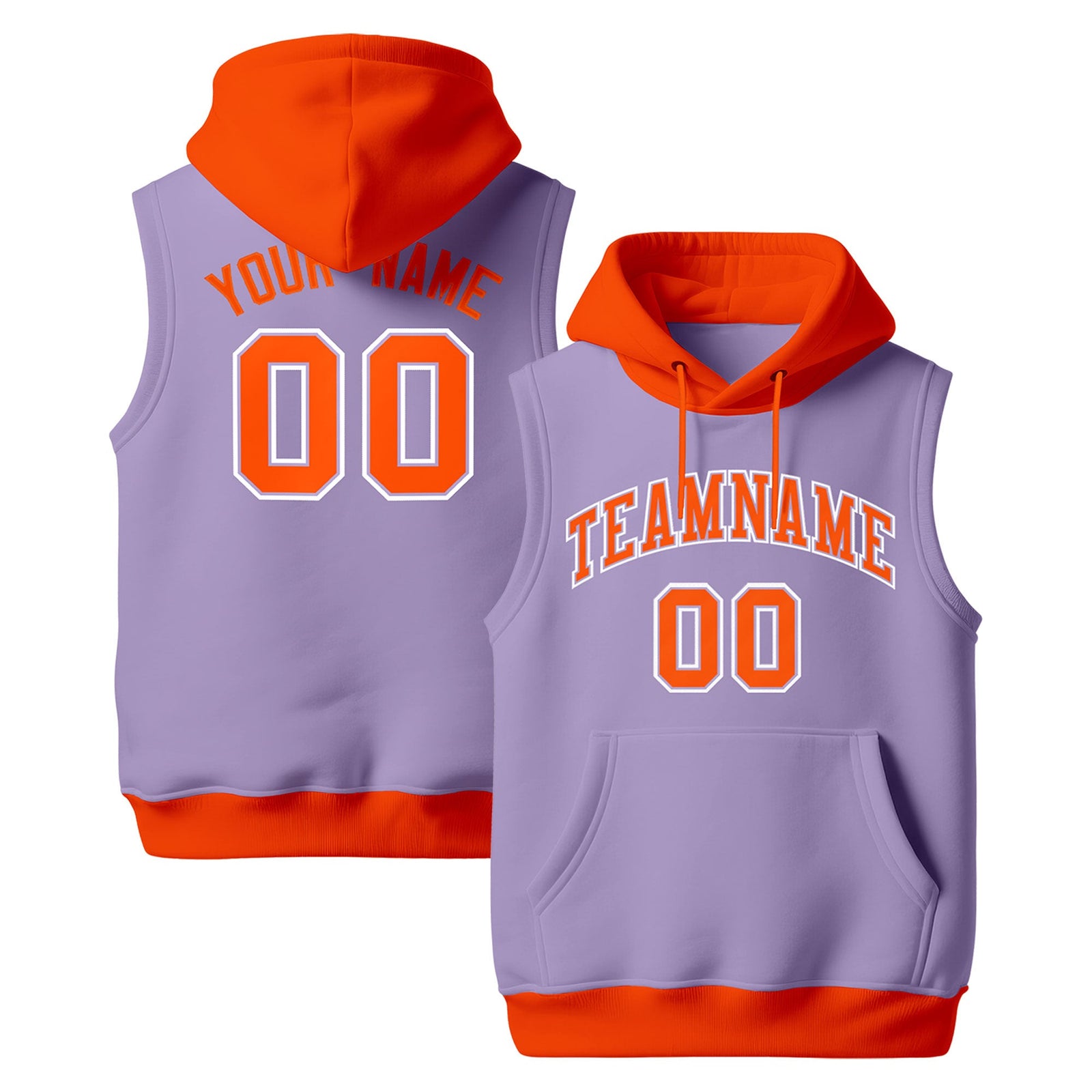 Custom Light Purple Orange White sleeveless Classic style Hoodie| KXKSHOP