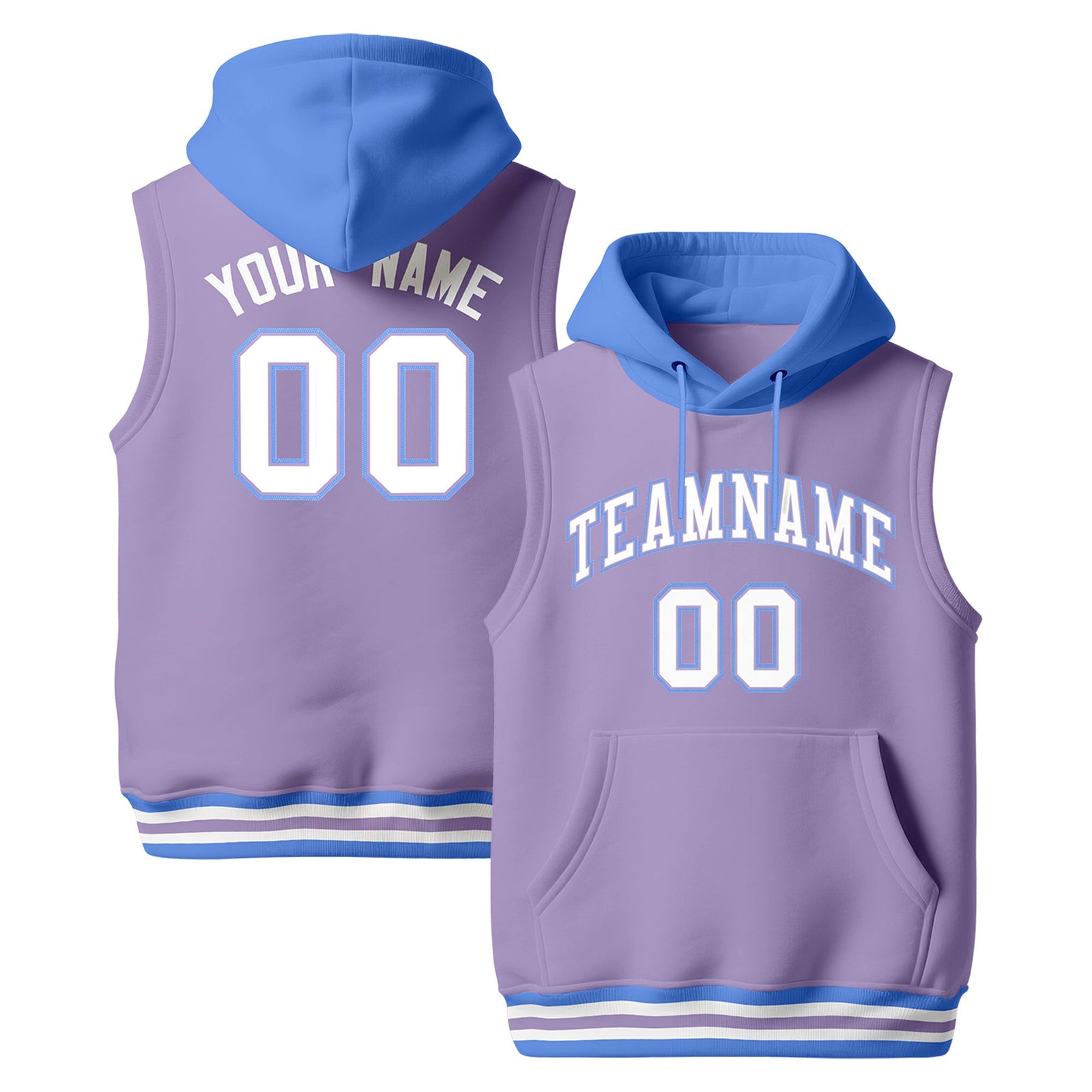 Custom Light Purple Powder Blue White sleeveless Classic style Hoodie| KXKSHOP
