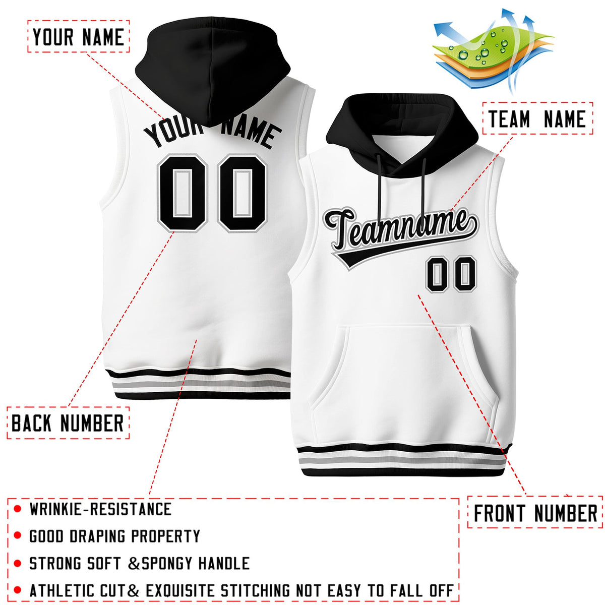 Custom White Black Gray sleeveless Classic style Hoodie| KXKSHOP