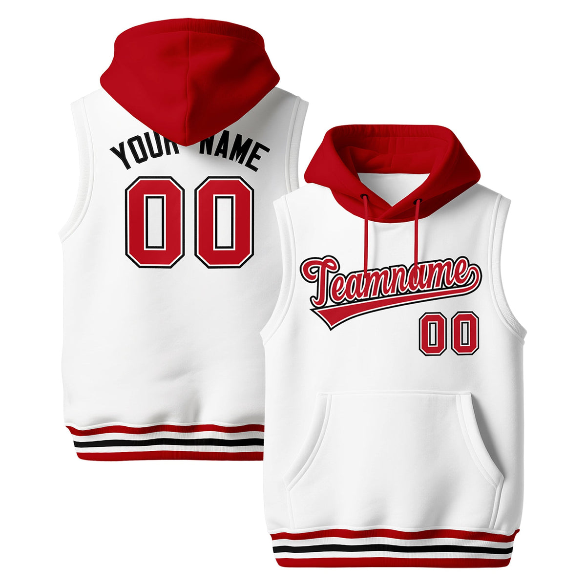 Custom White Red Black sleeveless Classic style Hoodie| KXKSHOP