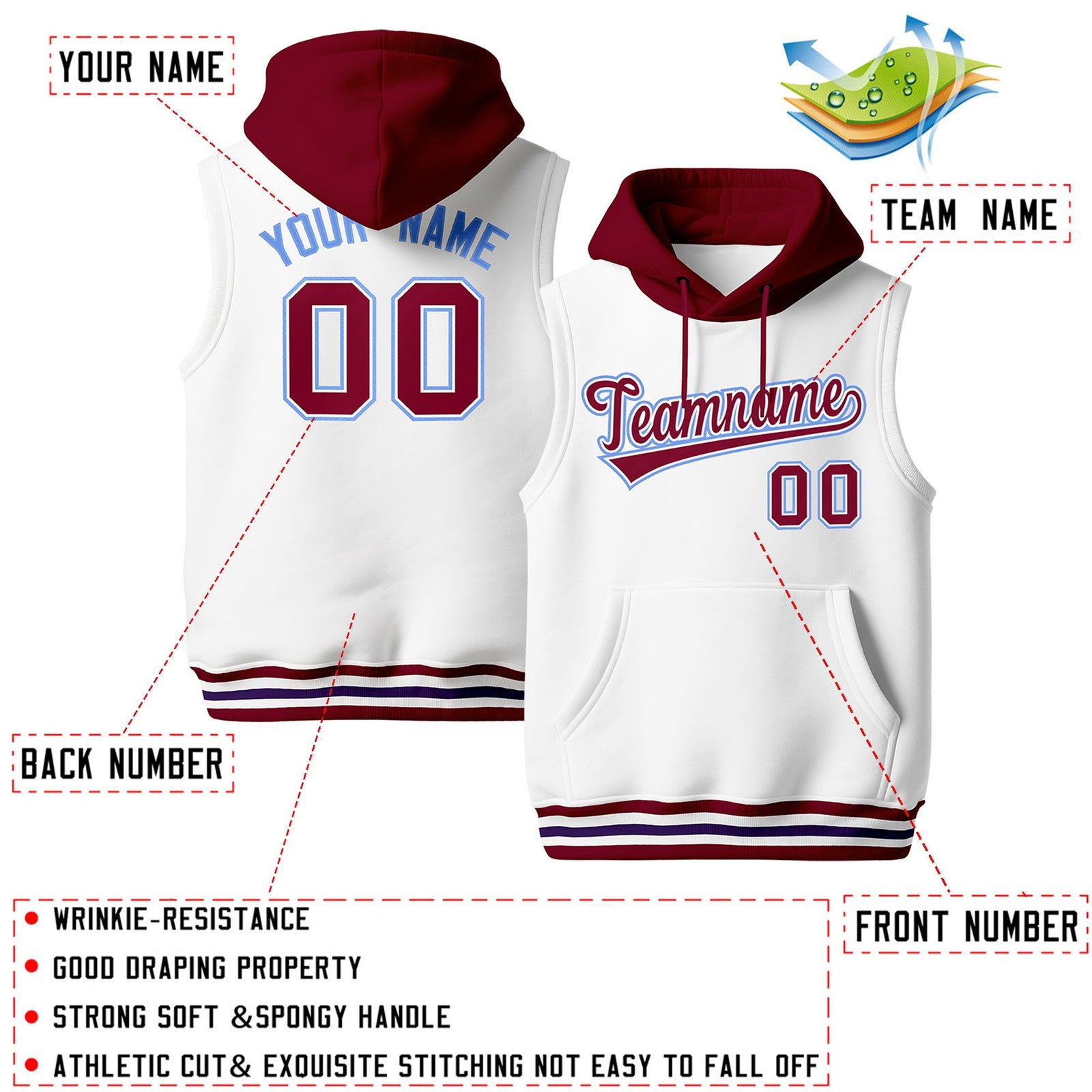 Custom White Crimson Purple sleeveless Classic style Hoodie| KXKSHOP