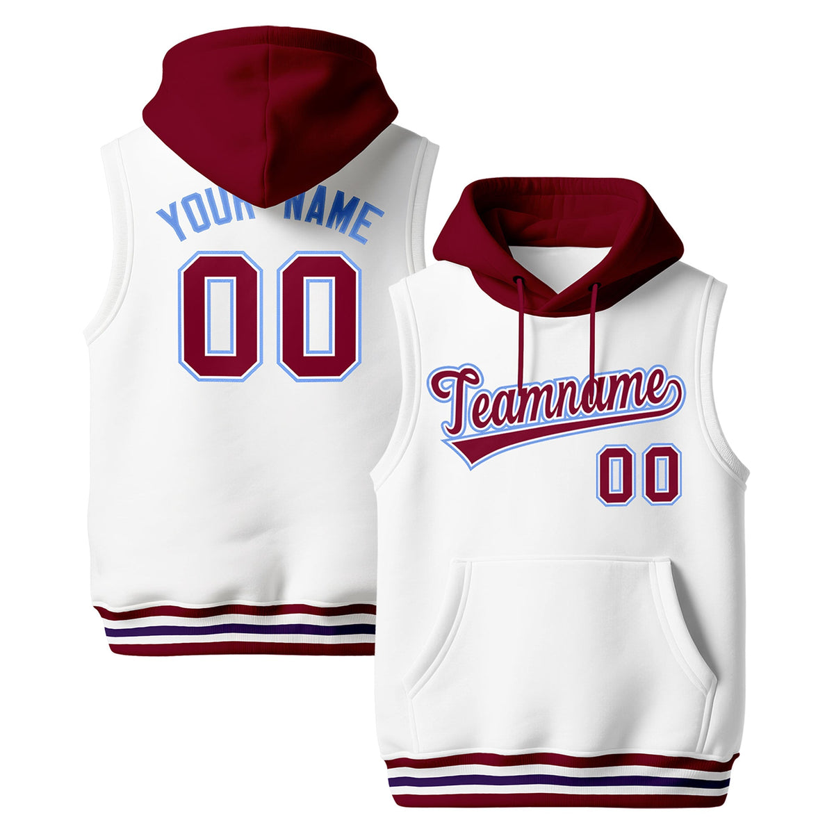 Custom White Crimson Purple sleeveless Classic style Hoodie| KXKSHOP