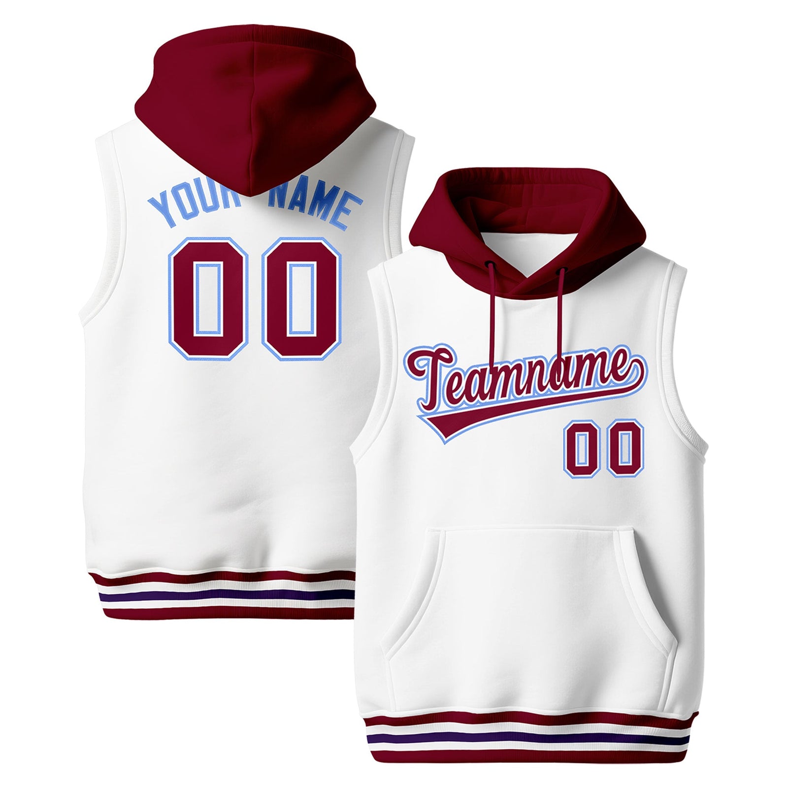 Custom White Crimson Purple sleeveless Classic style Hoodie| KXKSHOP