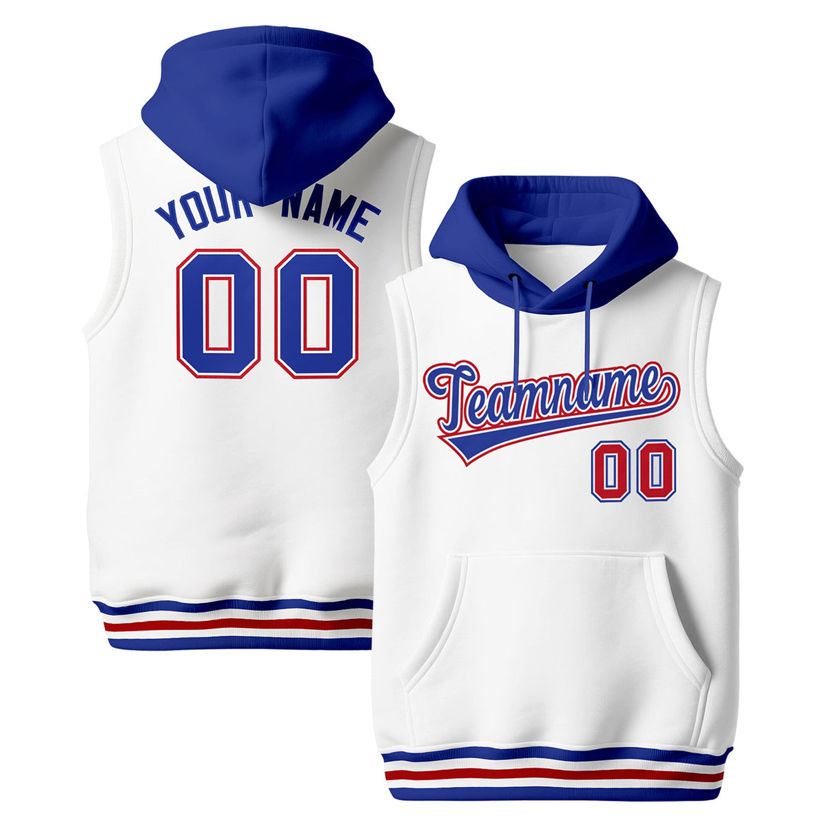 Custom White Royal Blue Red sleeveless Classic style Hoodie| KXKSHOP