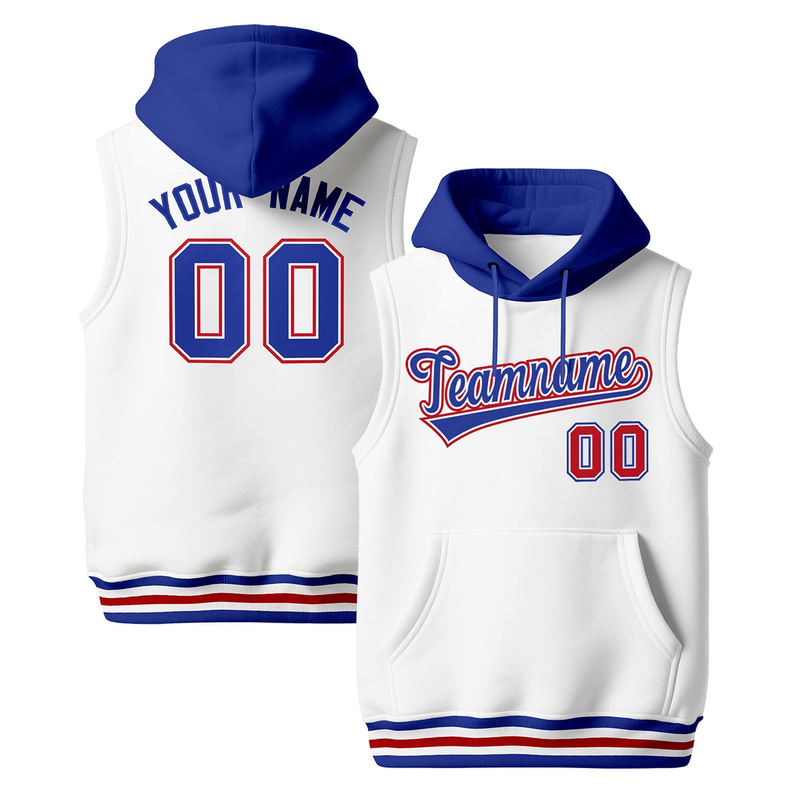 Custom White Royal Blue Red sleeveless Classic style Hoodie| KXKSHOP