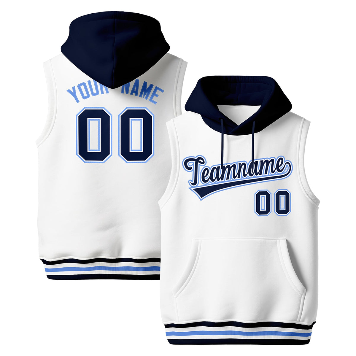 Custom White Navy Powder Blue sleeveless Classic style Hoodie| KXKSHOP