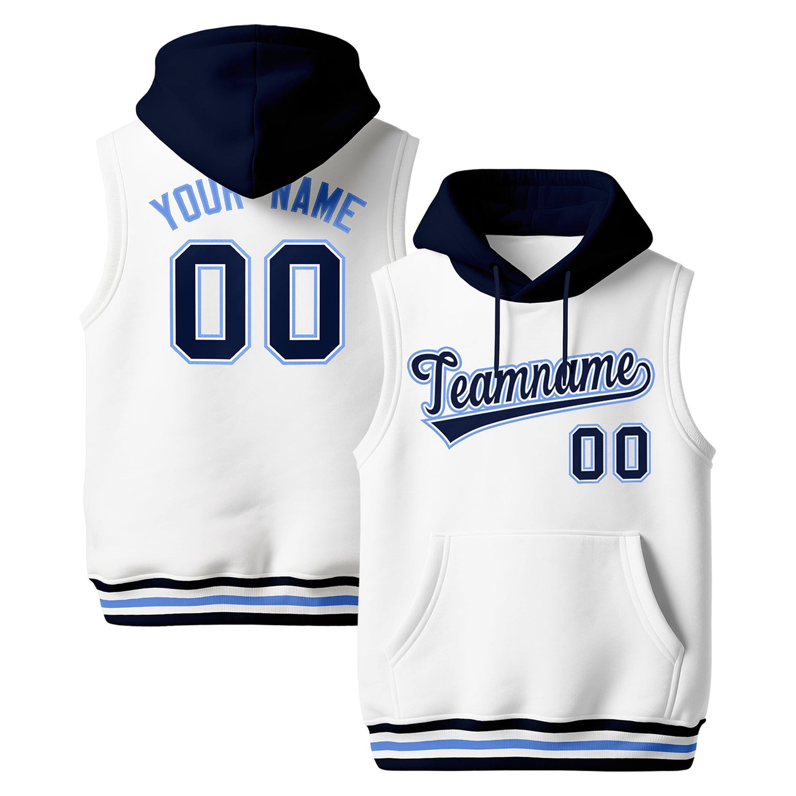 Custom White Navy Powder Blue sleeveless Classic style Hoodie| KXKSHOP